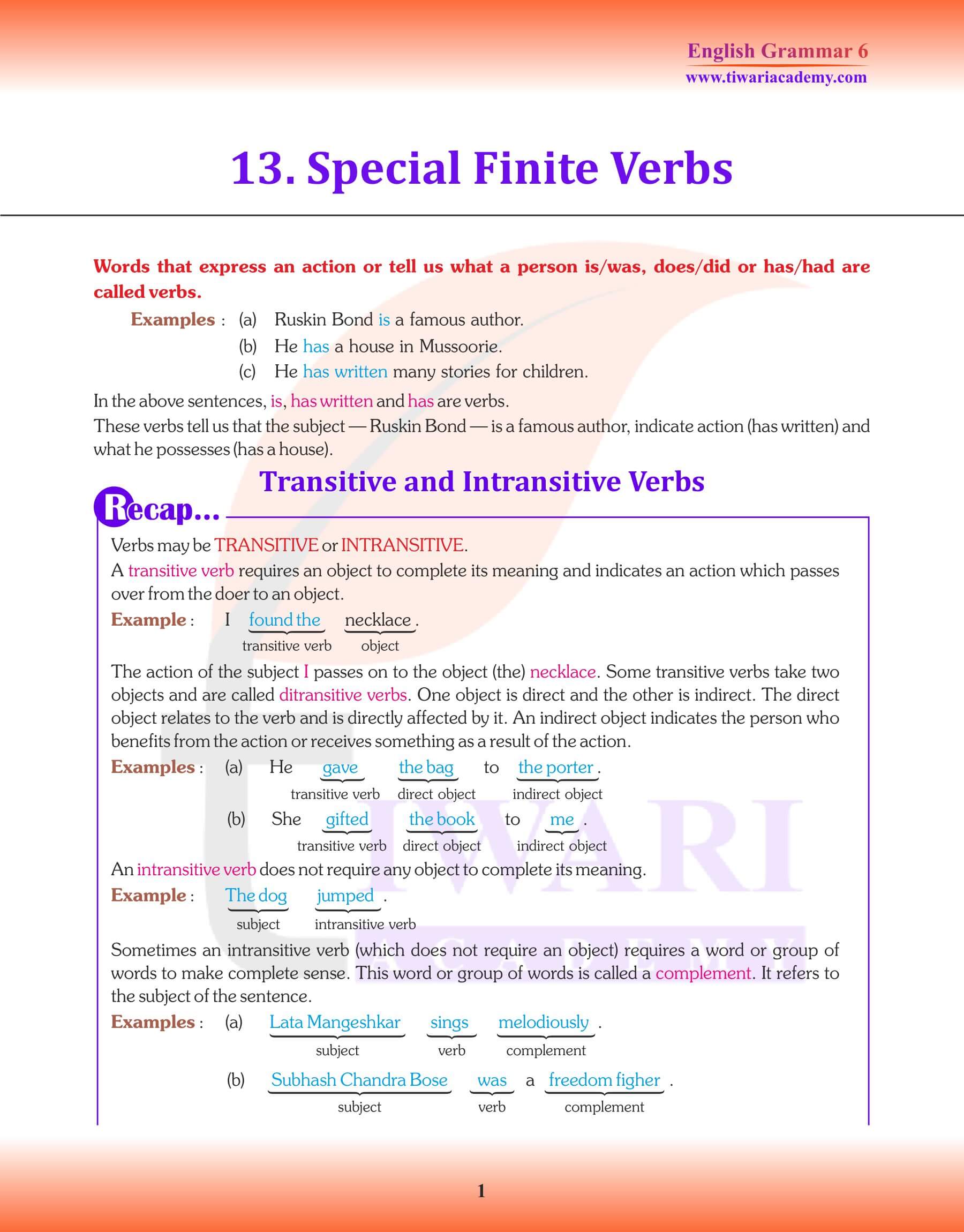 Class 6 Grammar Special Finite Verbs, Auxiliary