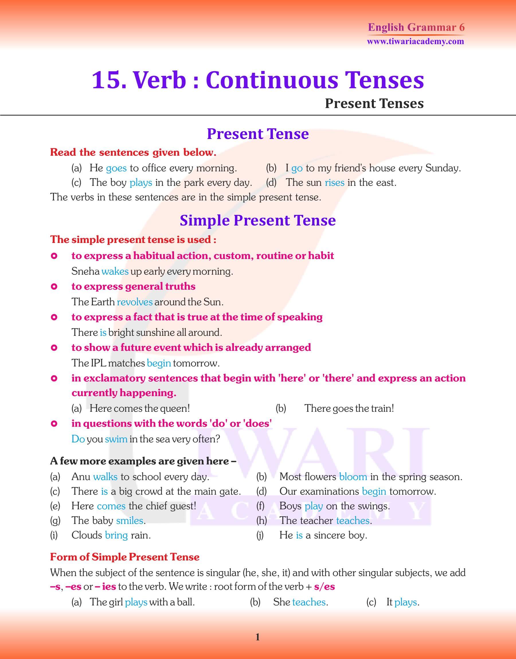 Class 6 Grammar Verbs Continuous Tenses