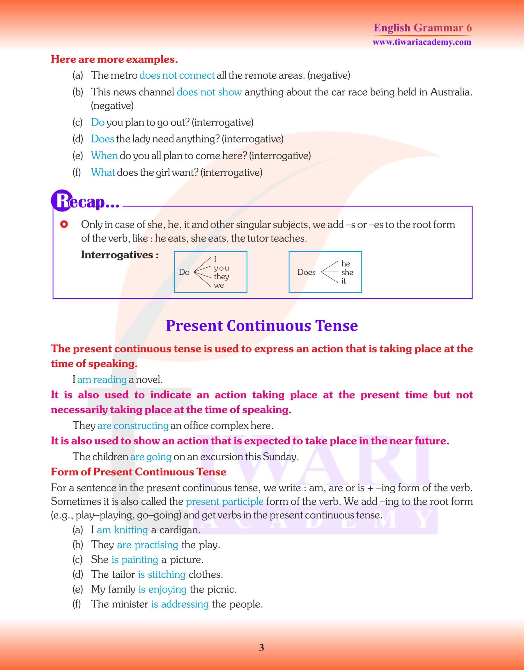 Class 6 Grammar Continuous Tenses