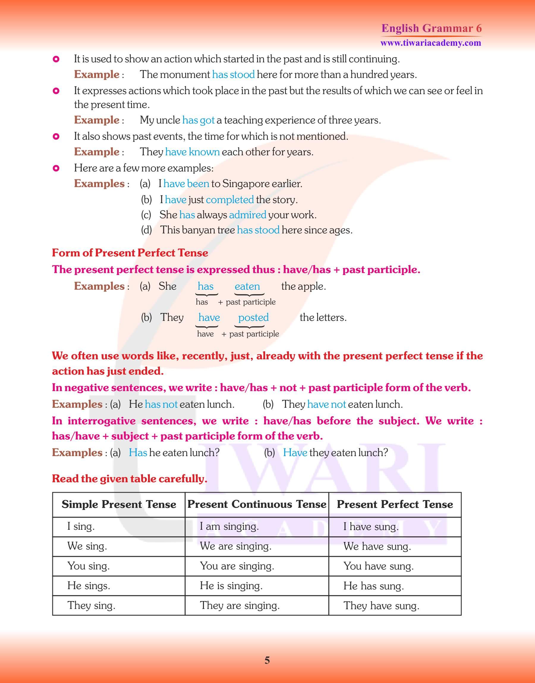 Class 6 Grammar Continuous Tenses Exercises