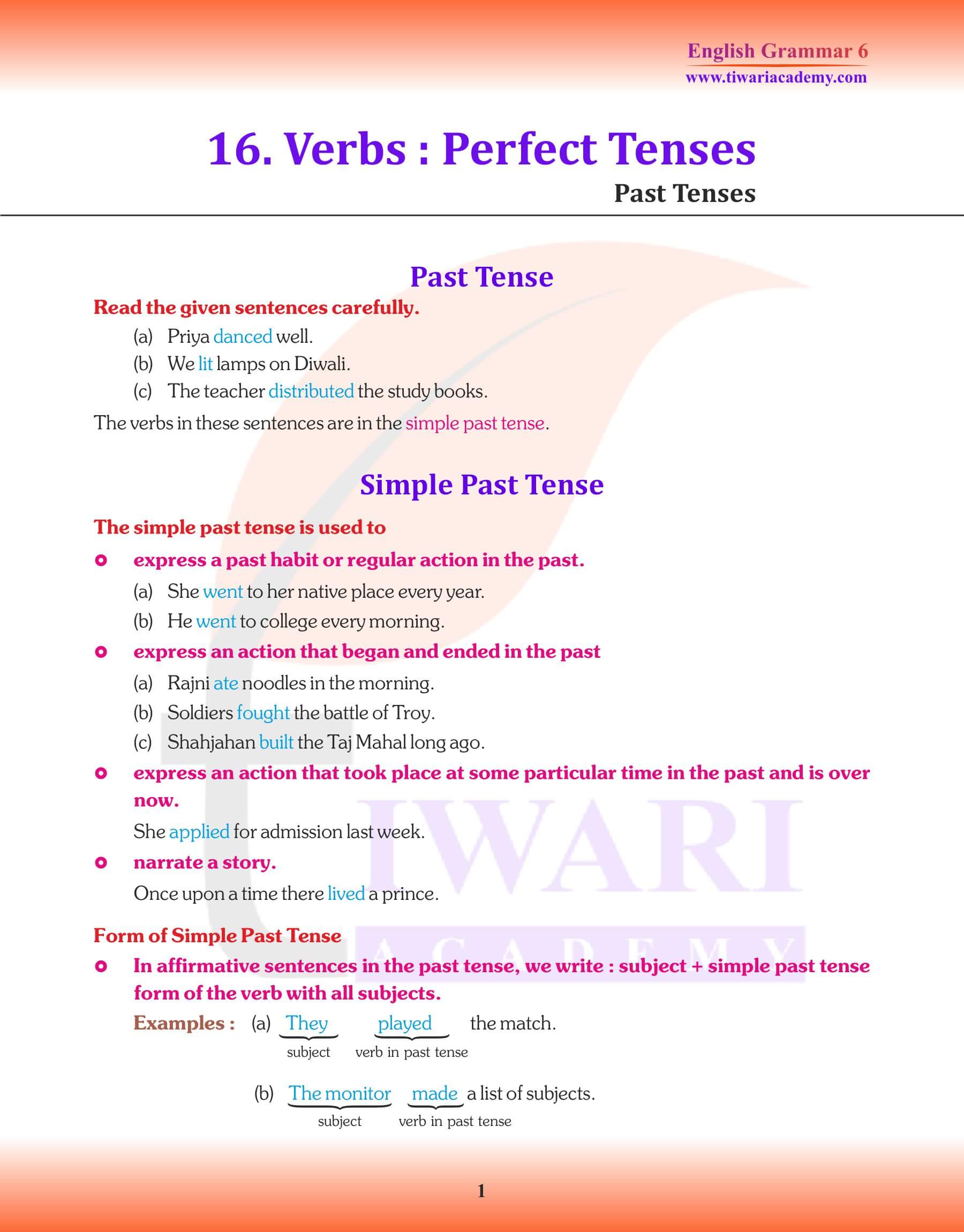 Class 6 Grammar Perfect Tense