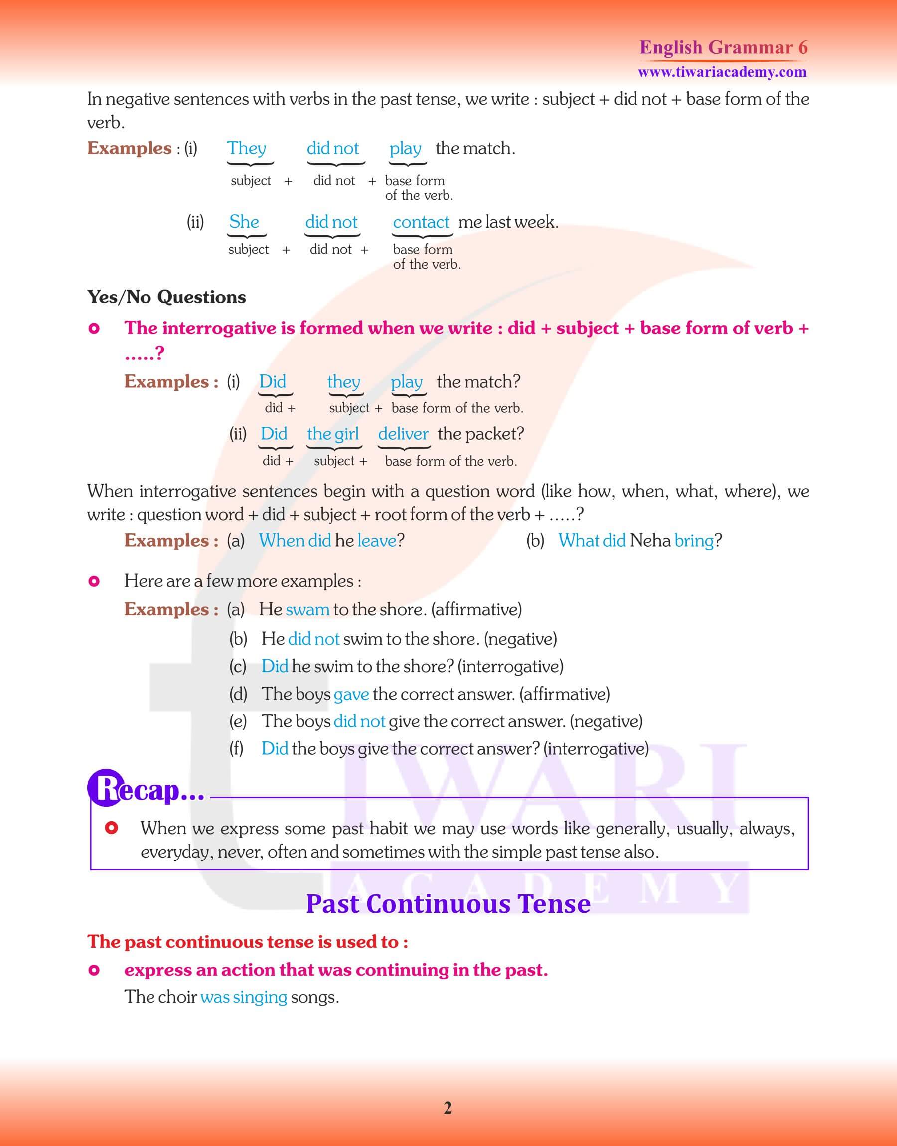 Class 6 Grammar Perfect Tense Revision book