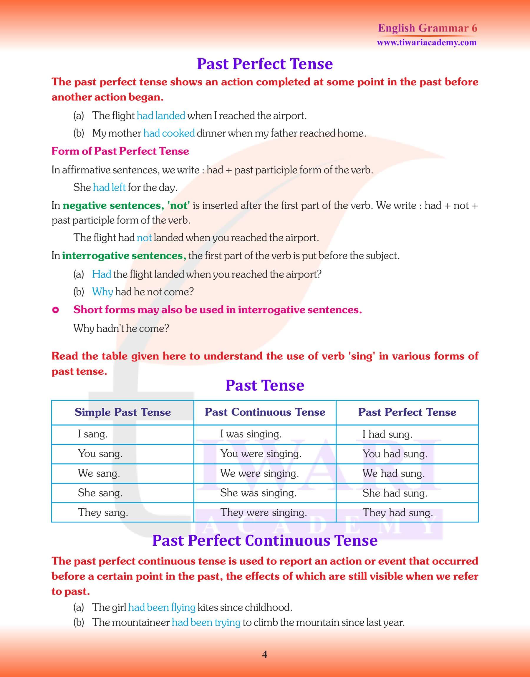 Class 6 Grammar Perfect Tense assignments
