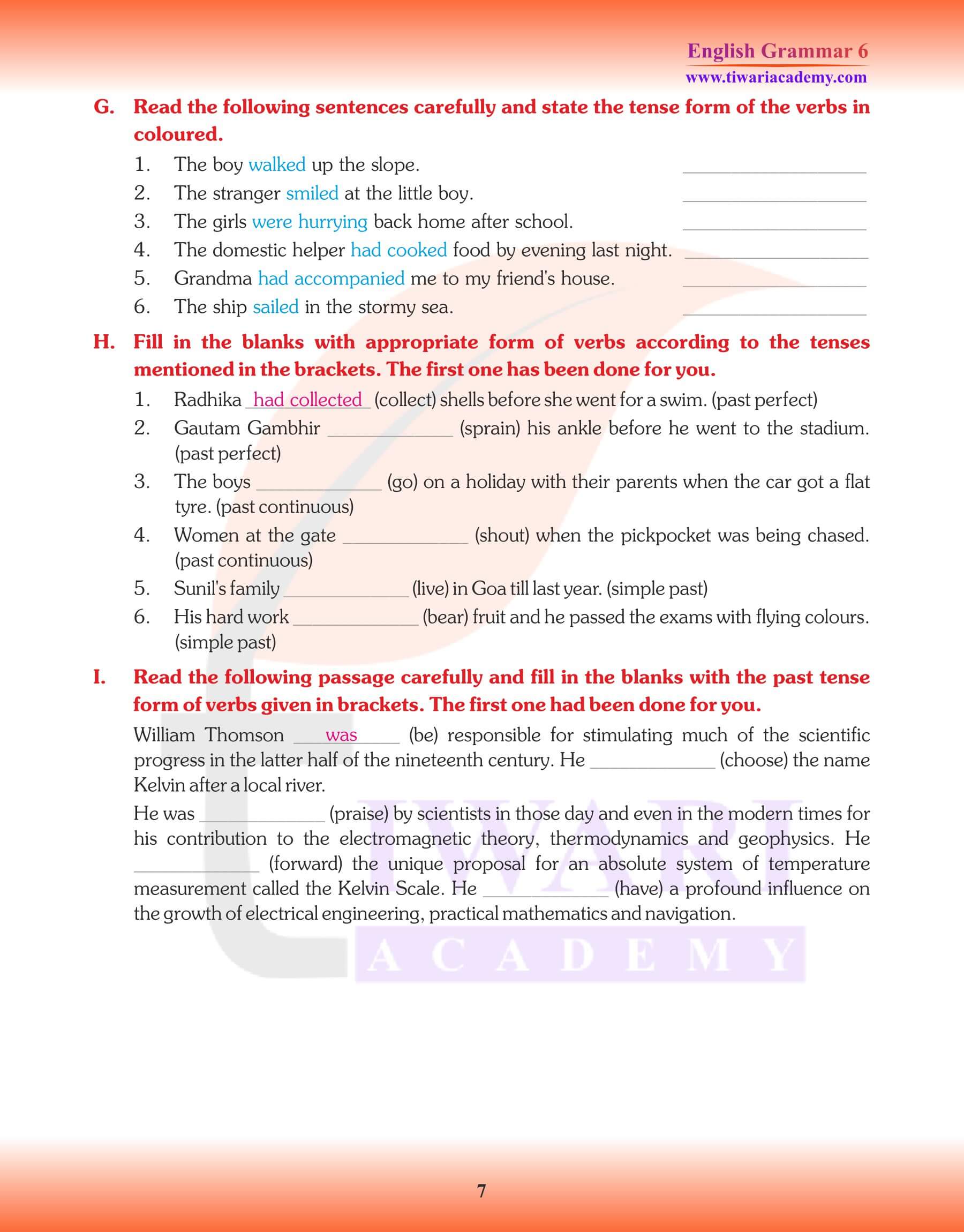 Class 6 Grammar Perfect Tense Worksheets