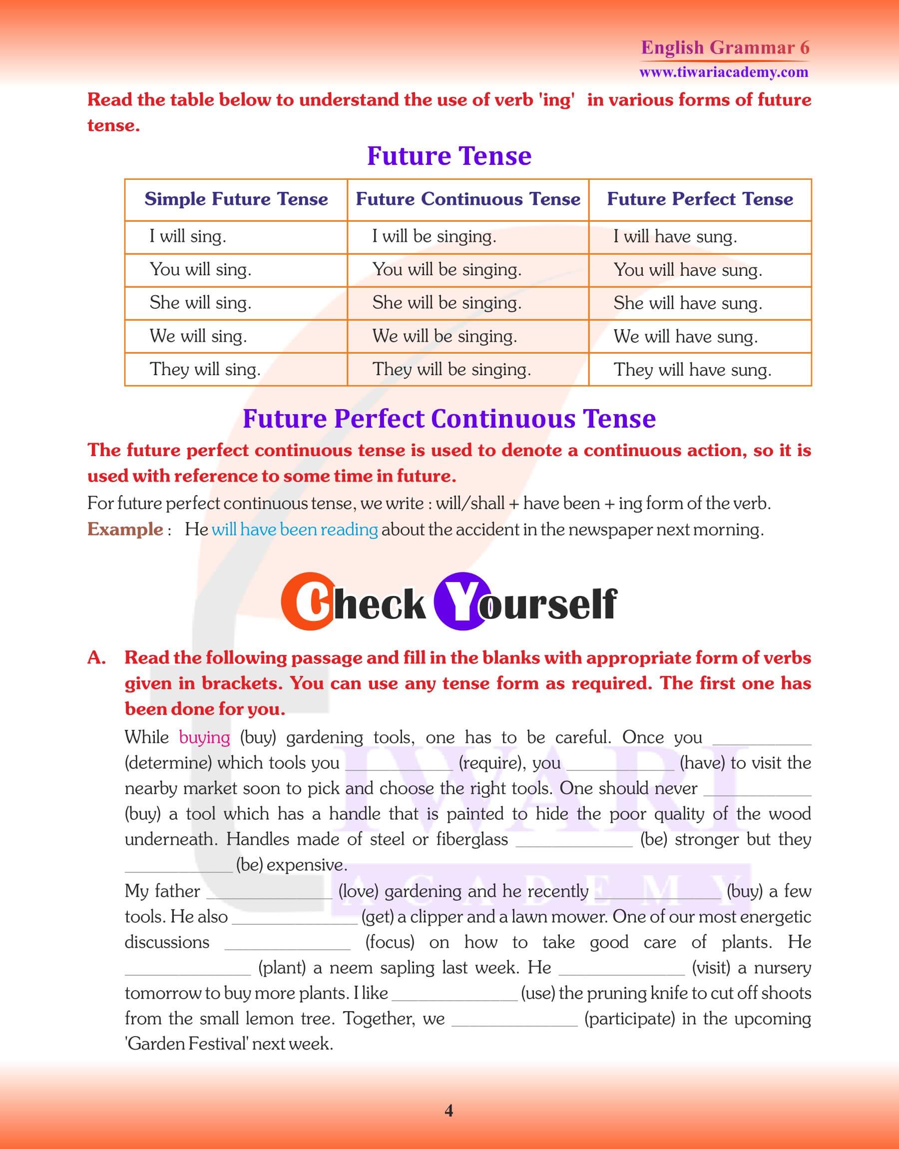 Class 6 Grammar Perfect Continuous Tense Exercises