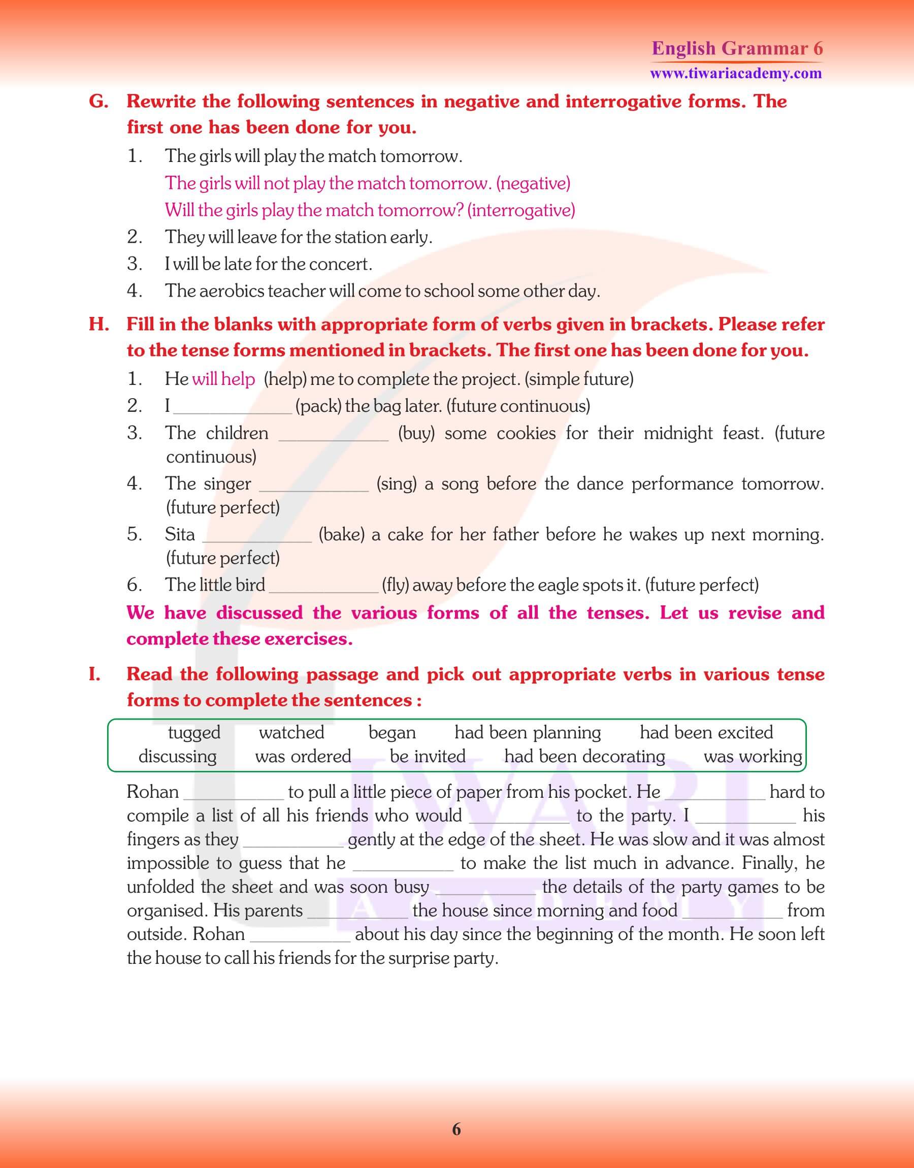 Class 6 Grammar Perfect Continuous Tense notes