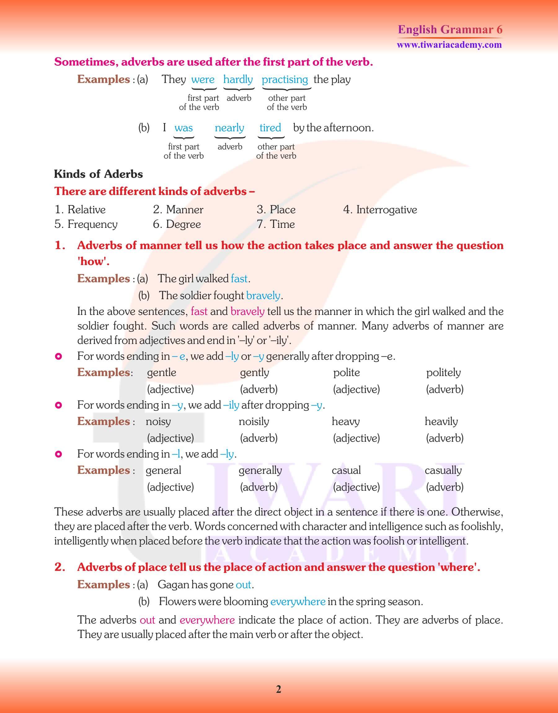 Class 6 English Grammar Adverb notes