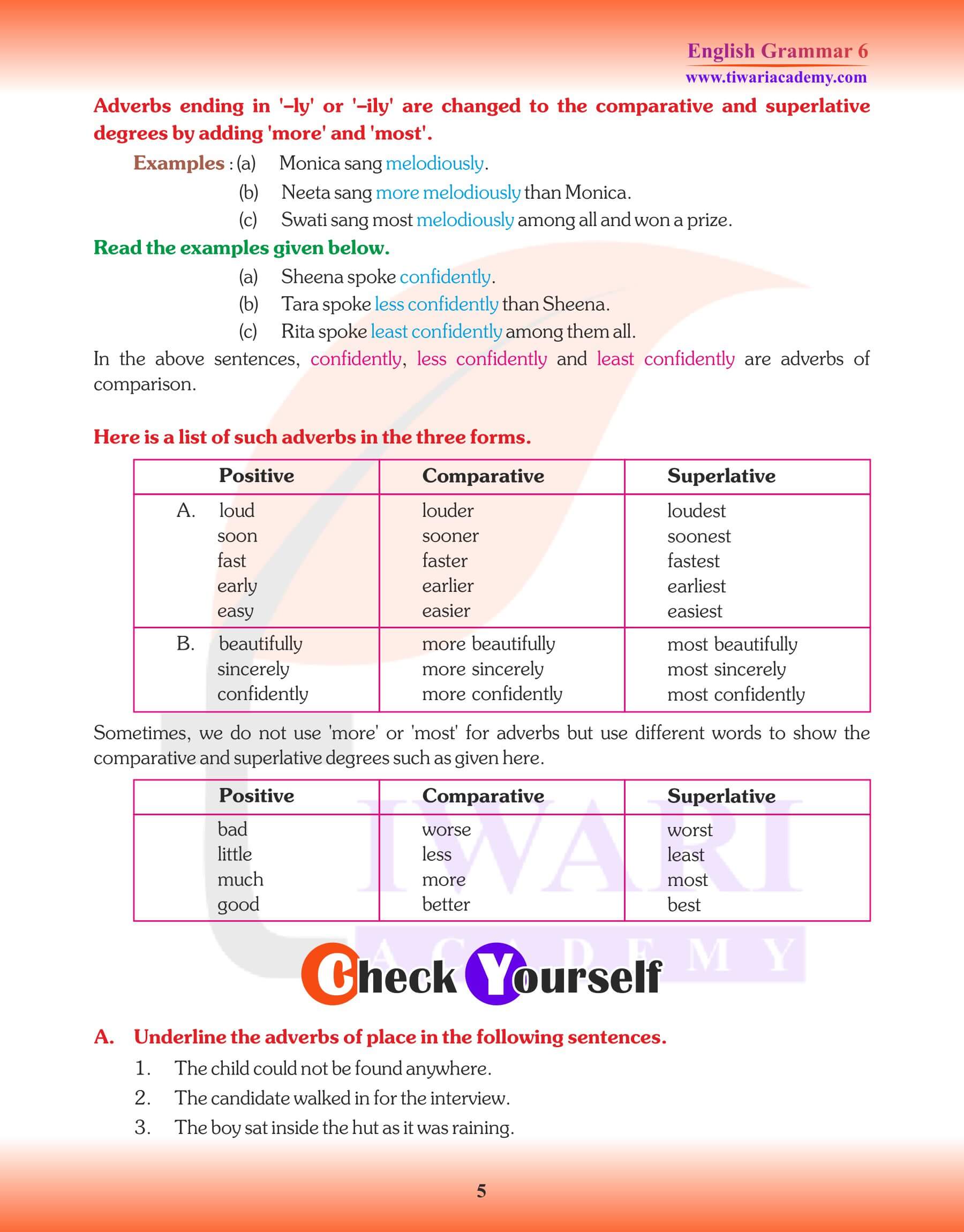 Class 6 English Grammar Adverb Study Material