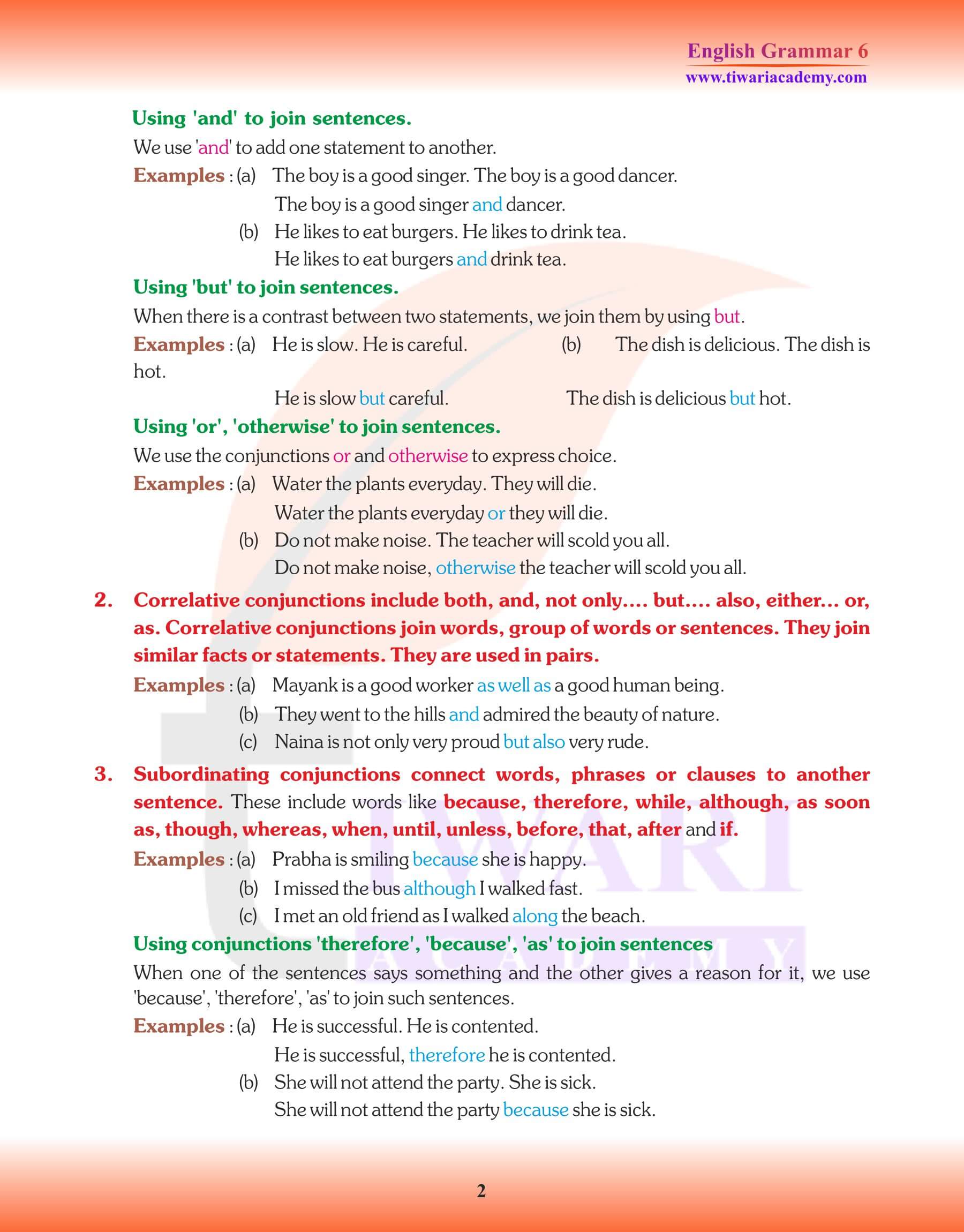 Class 6 English Grammar Conjunction notes