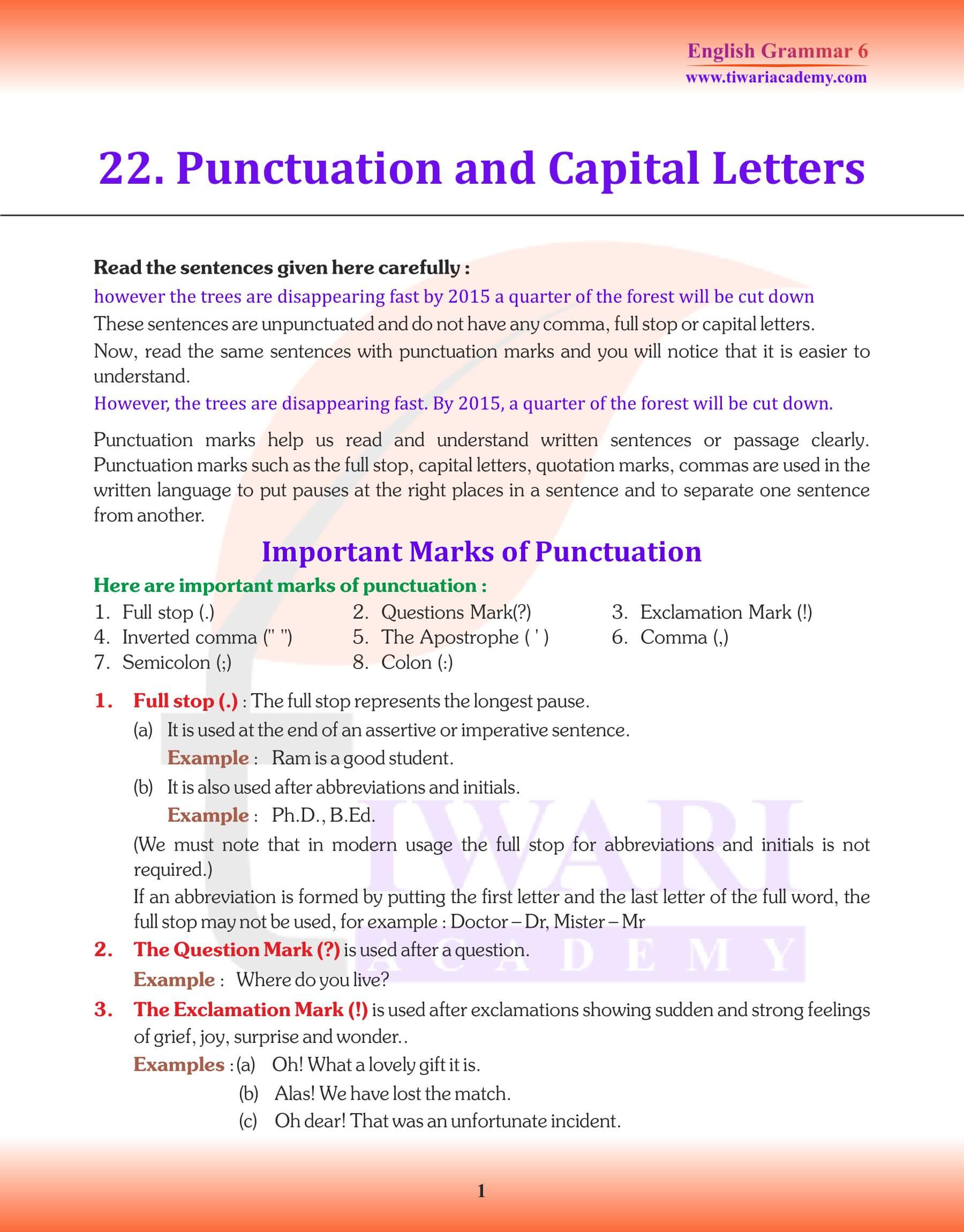 Class 6 English Grammar Punctuation Notes