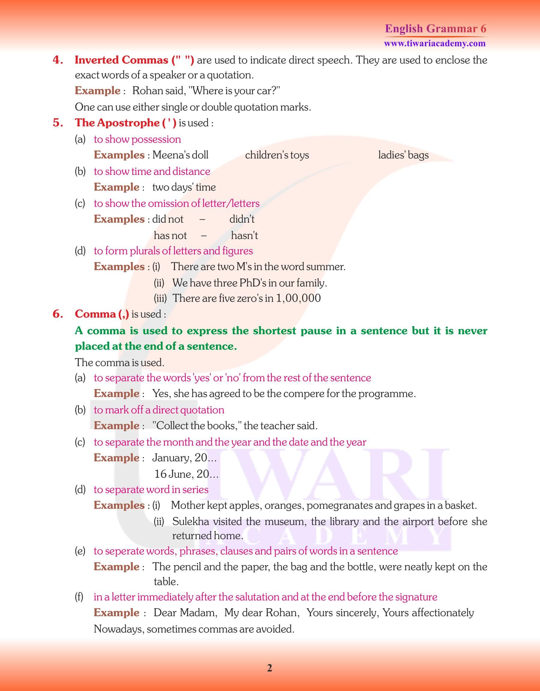 Class 6 English Grammar Punctuation Revision book
