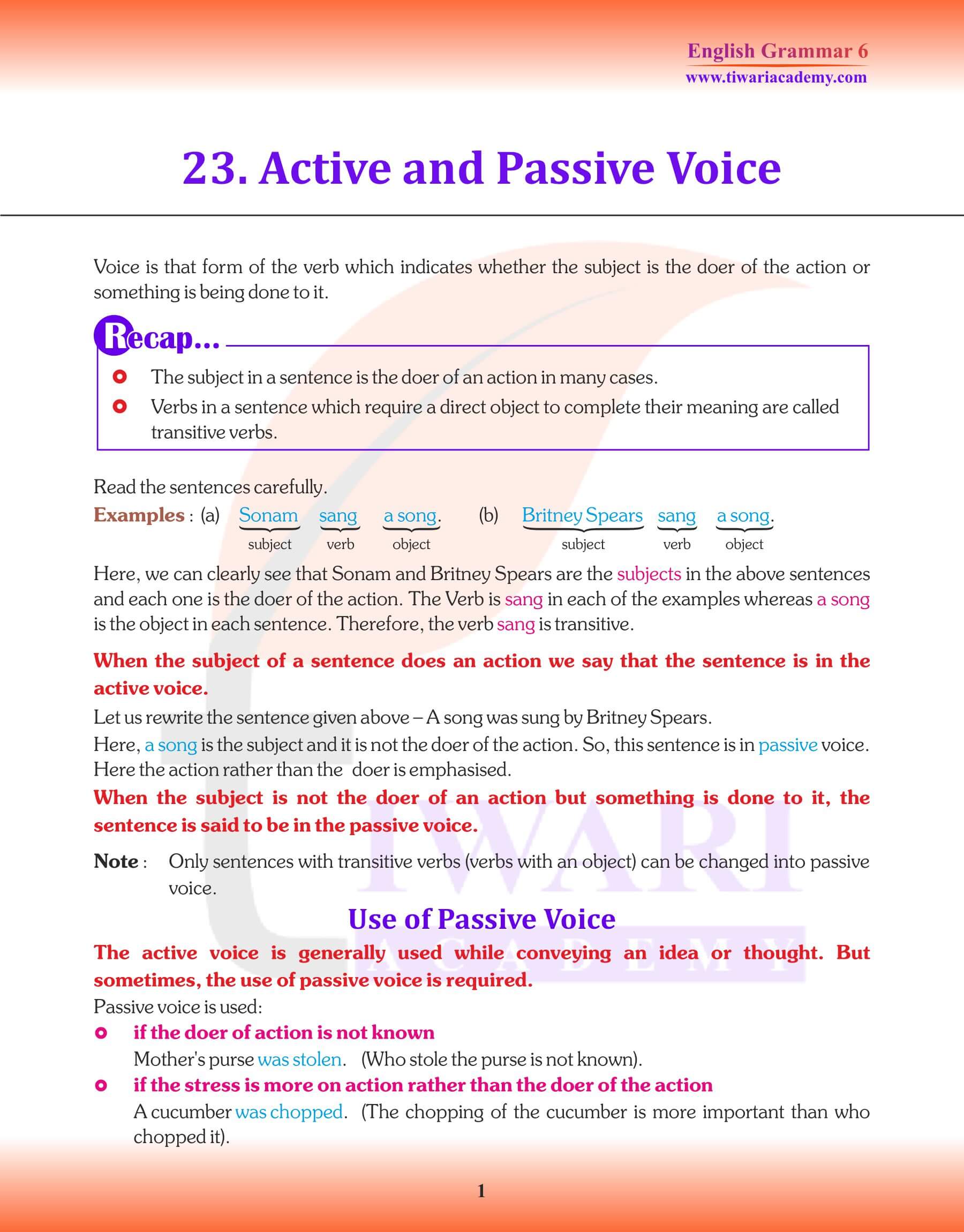 Class 6 Grammar Active and Passive Voice