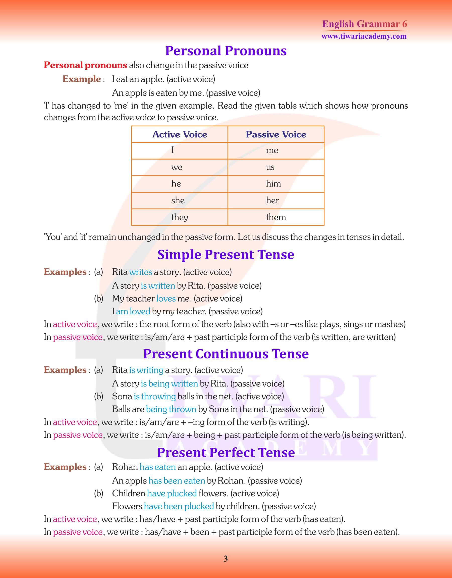 Class 6 Grammar Active and Passive Voice Revision notes