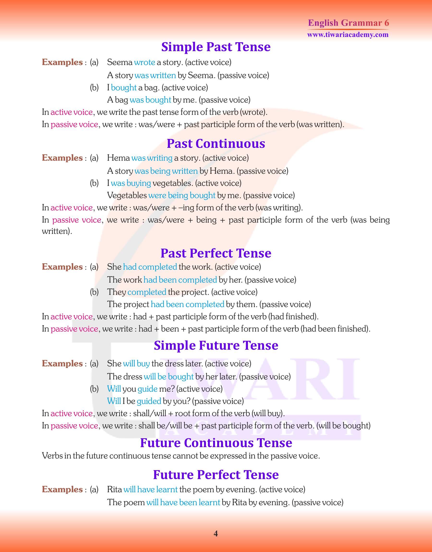 Class 6 Grammar Active and Passive Voice Examples