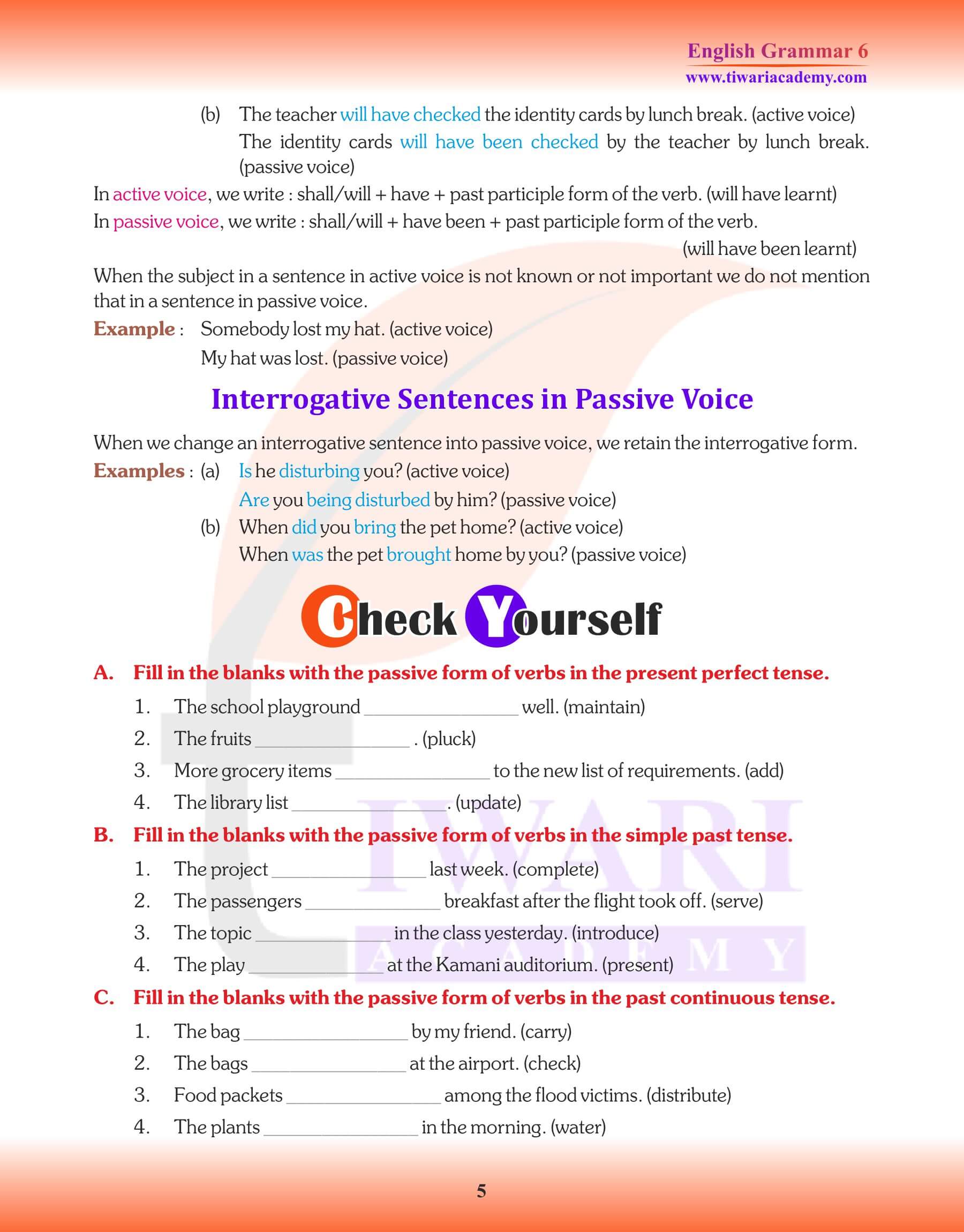 Class 6 Grammar Active and Passive Voice Exercises