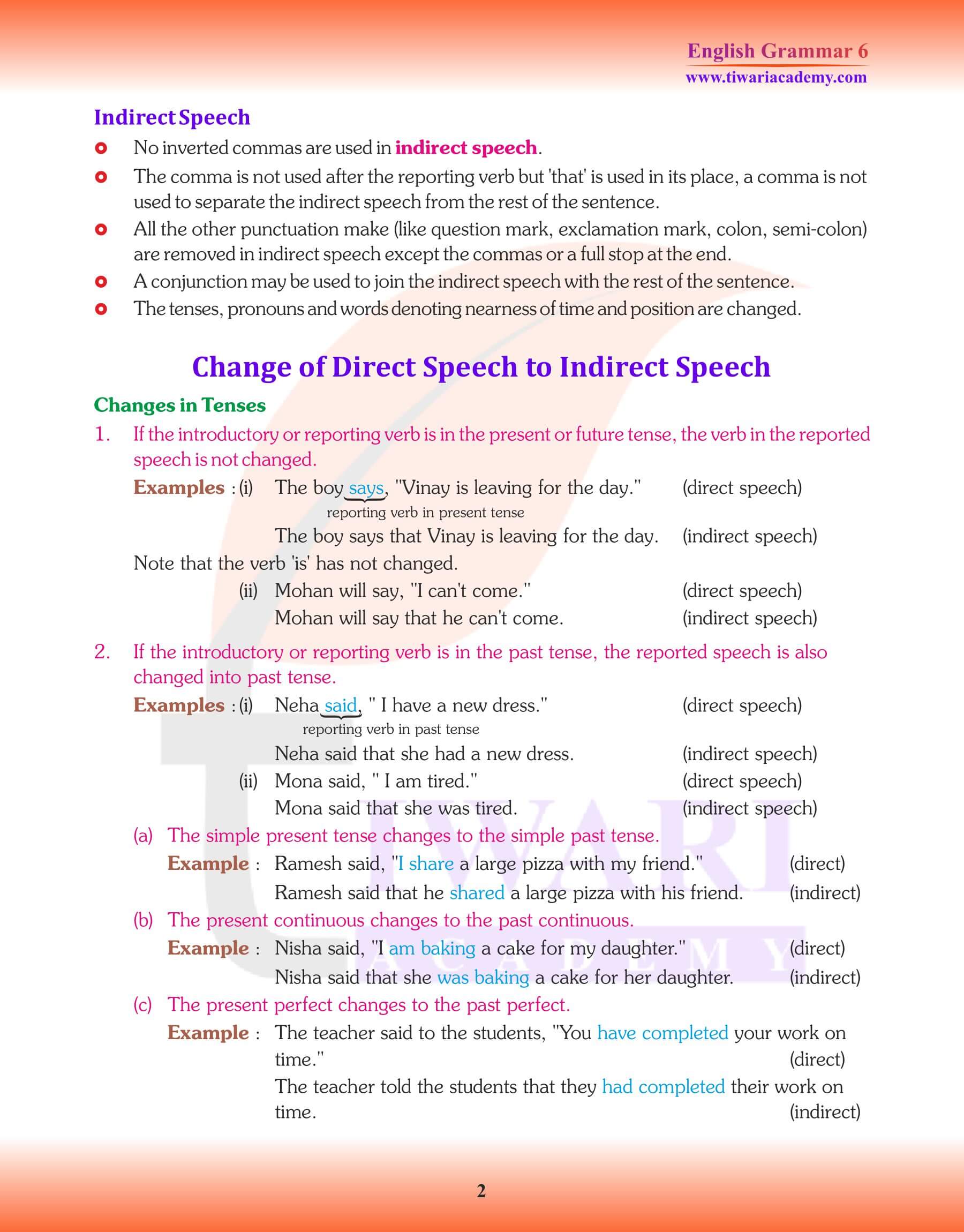 Class 6 Grammar Direct and Indirect Speech Notes