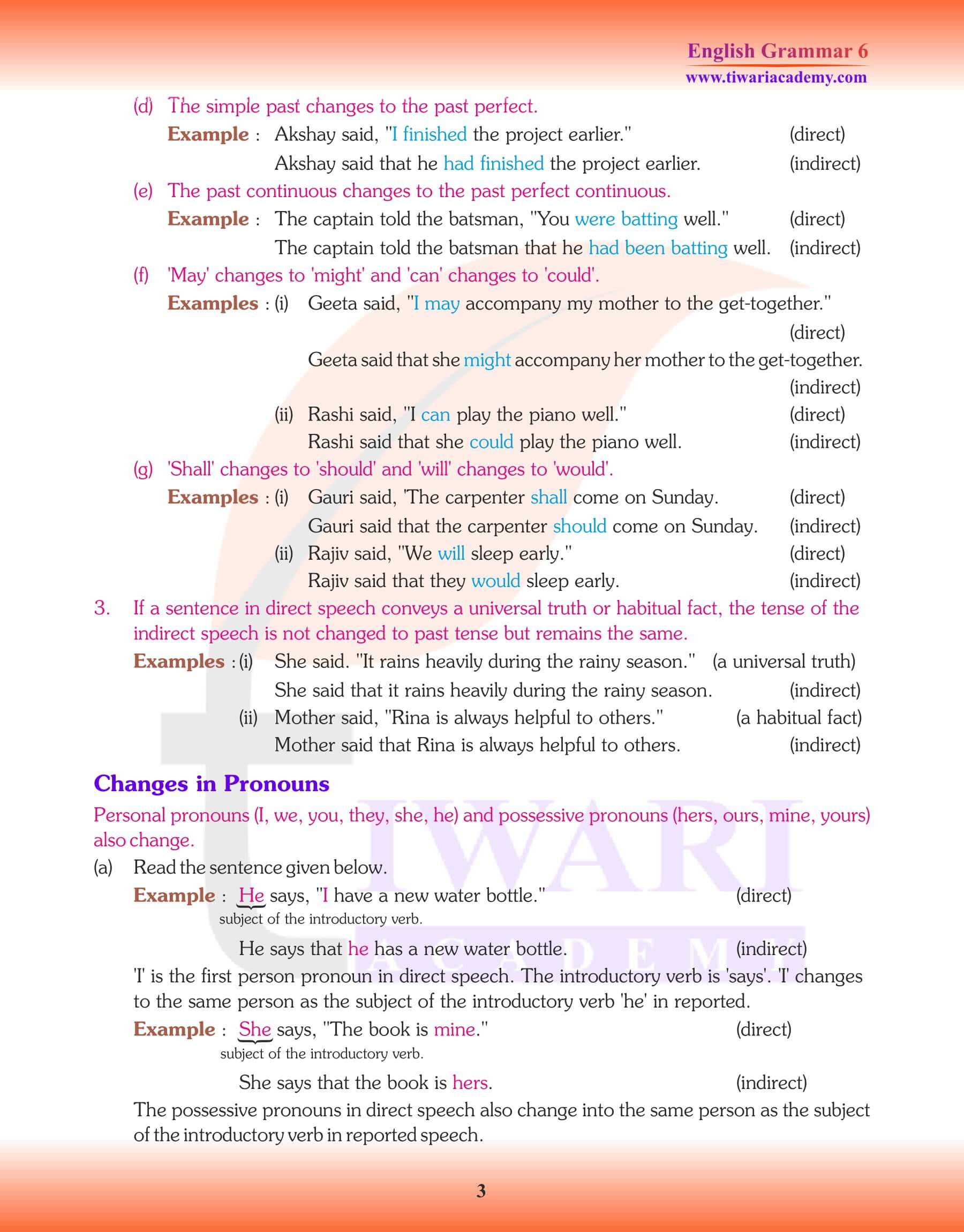 Class 6 Grammar Direct and Indirect Speech Revision Book
