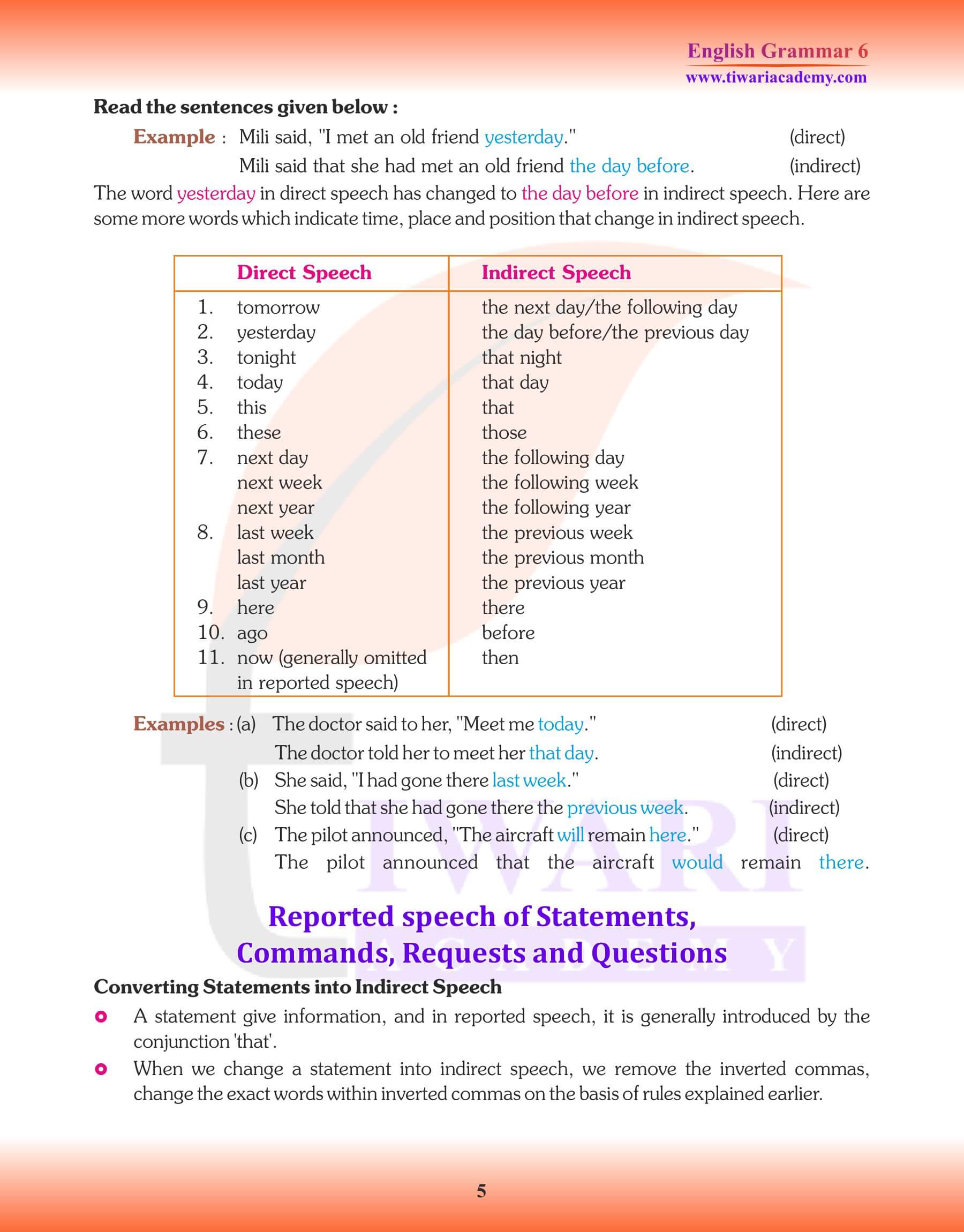 Class 6 Grammar Direct and Indirect Speech Study Material