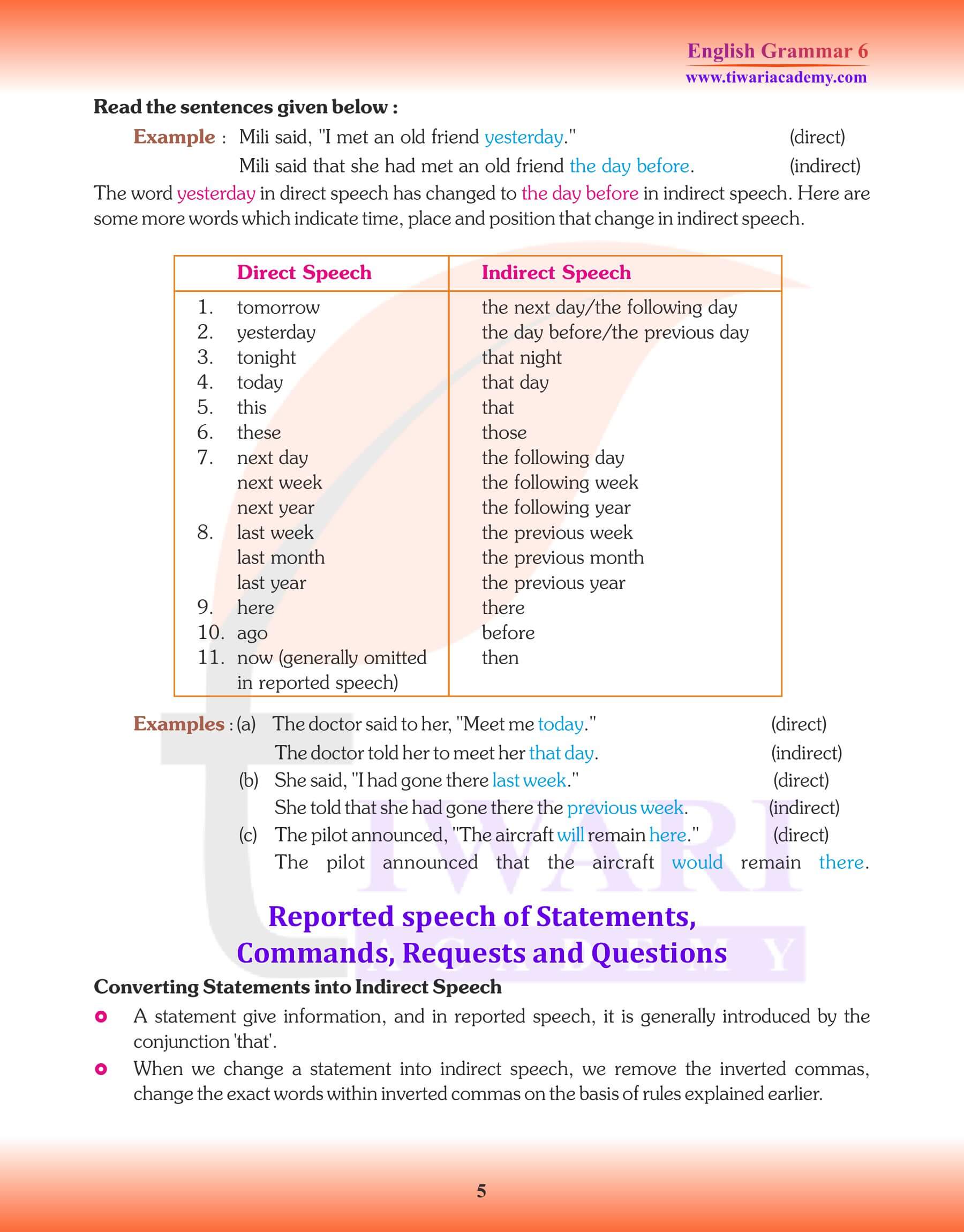 Class 6 Grammar Direct and Indirect Speech Study Material