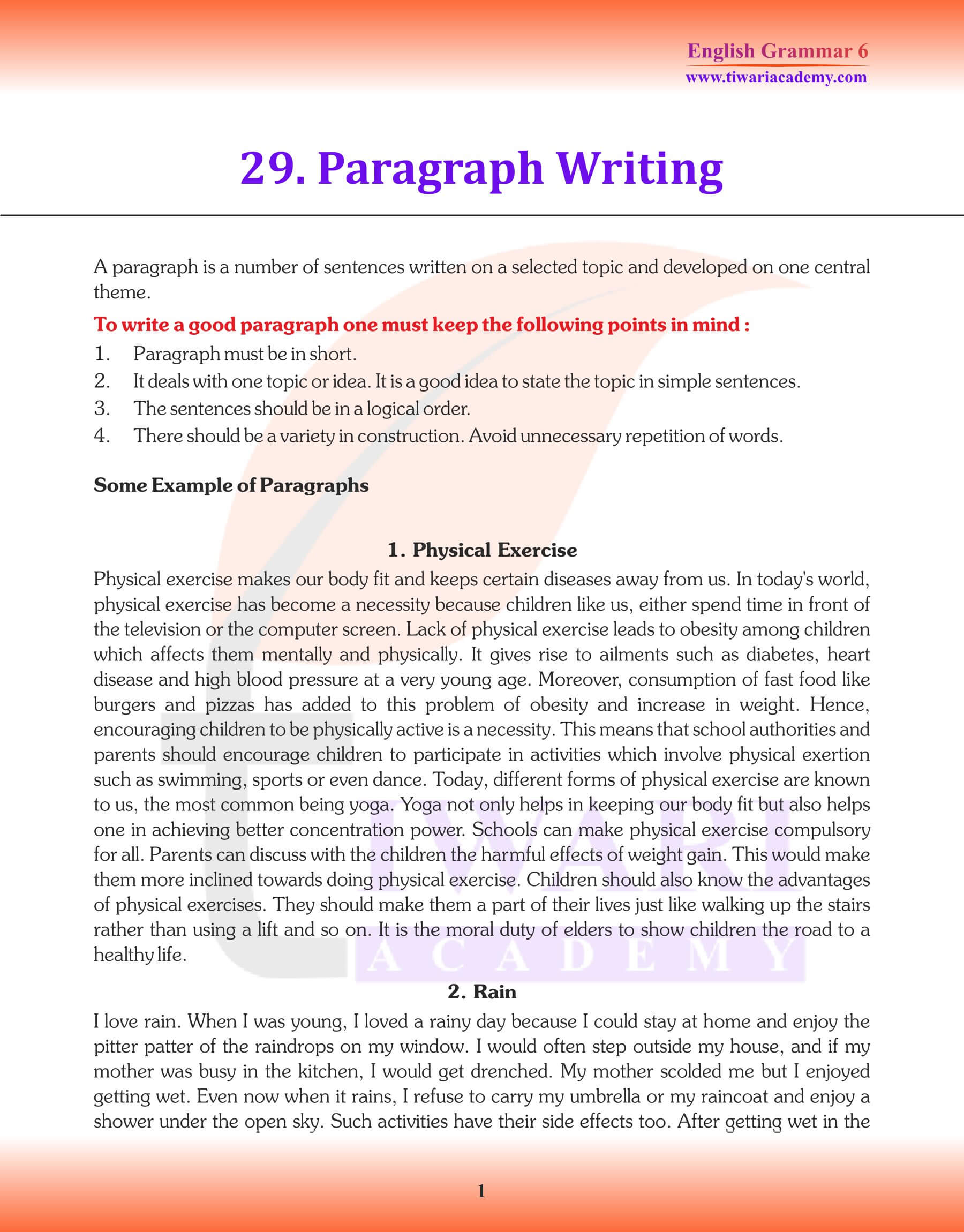 Class 6 Grammar Paragraph Writing