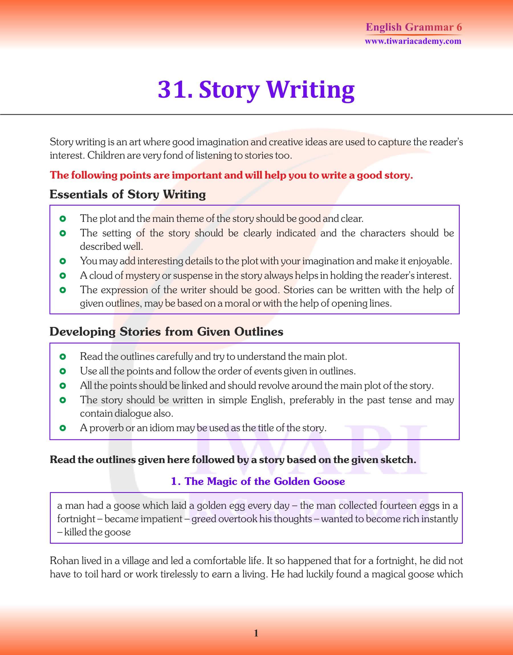 Class 6 Grammar Story Writing Revision book