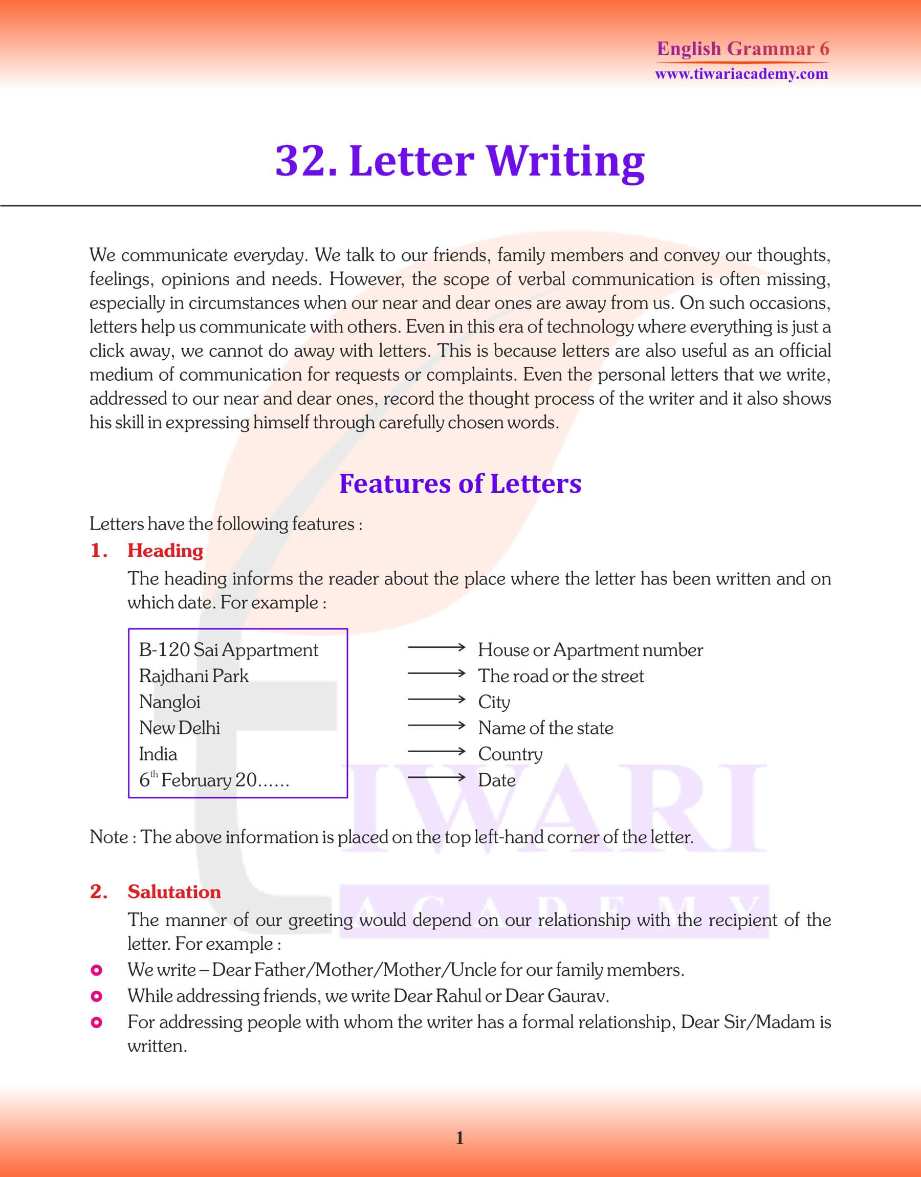 Class 6 Grammar Letter Writing