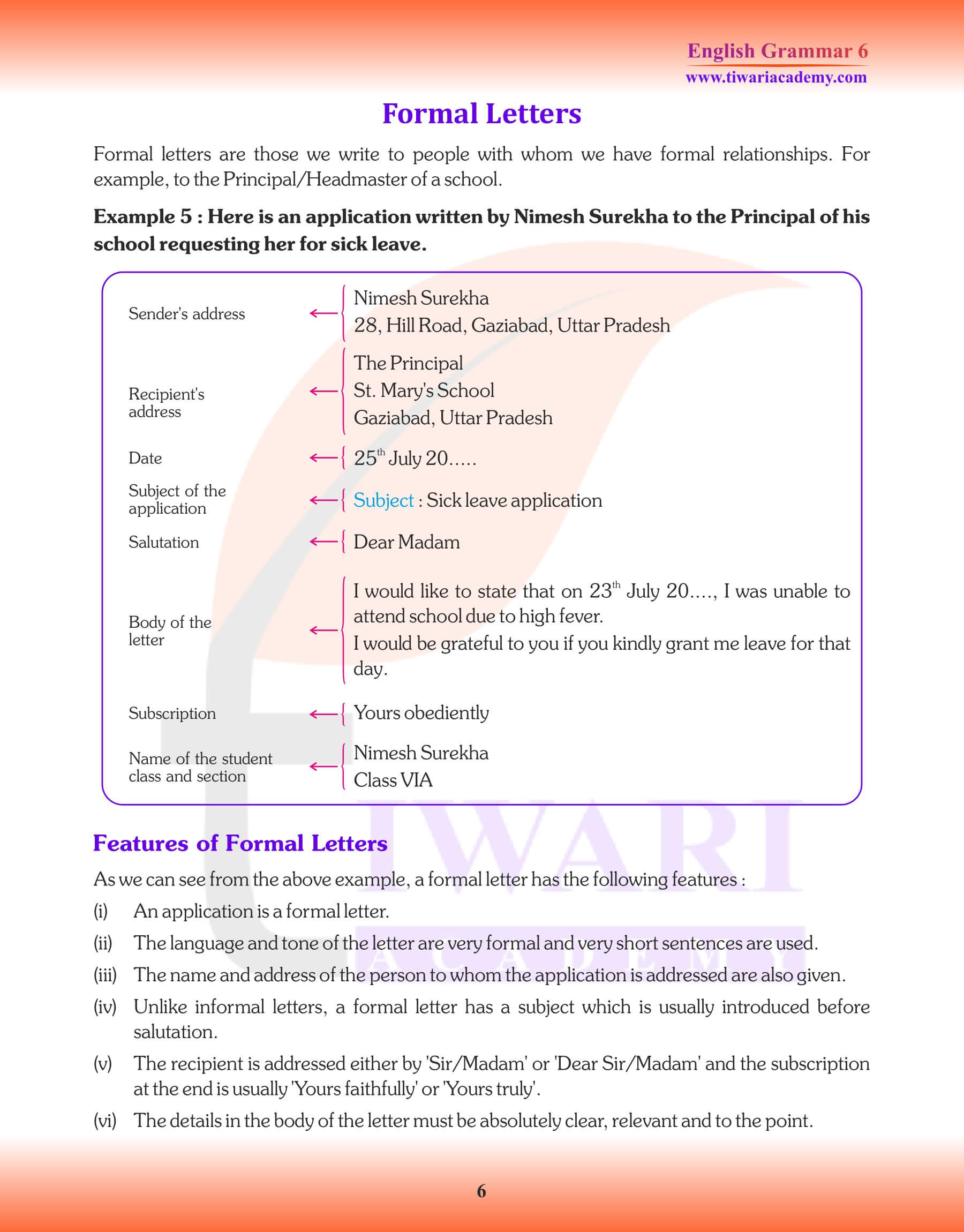 Class 6 Grammar Letter Writing Worksheets