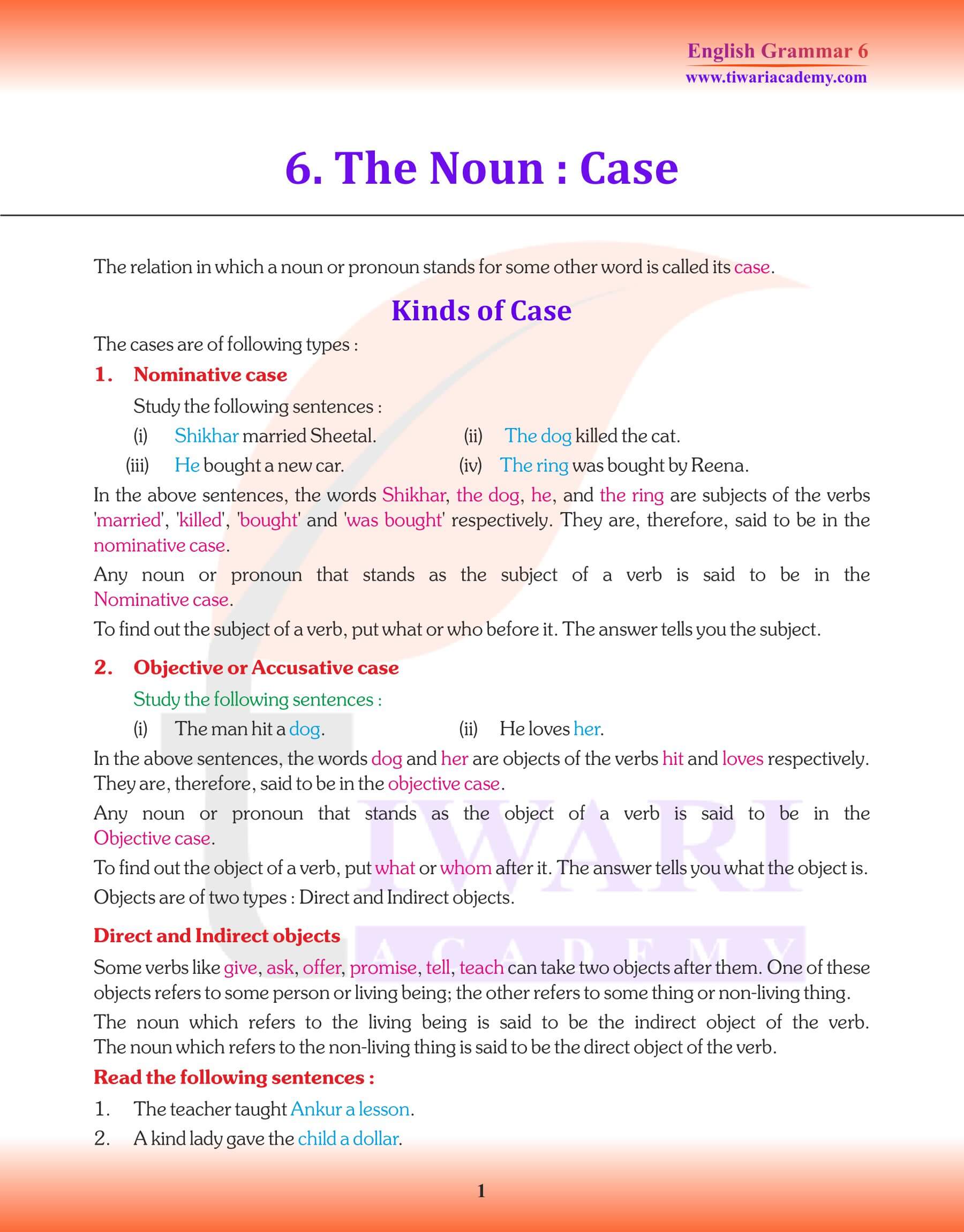 Class 6 English Grammar Chapter 6 Revision Book