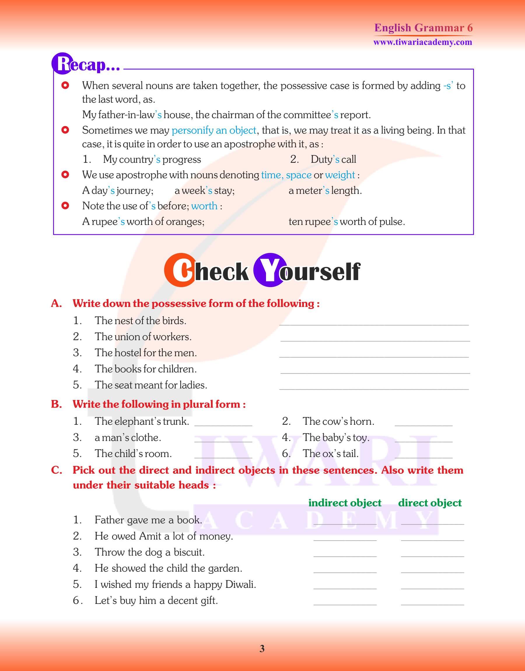 Class 6 English Grammar Chapter 6 Test