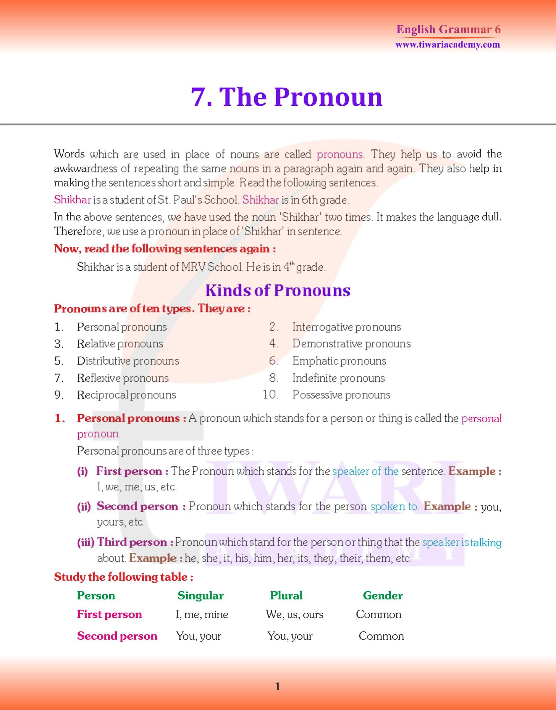 Class 6 English Grammar What is Pronoun
