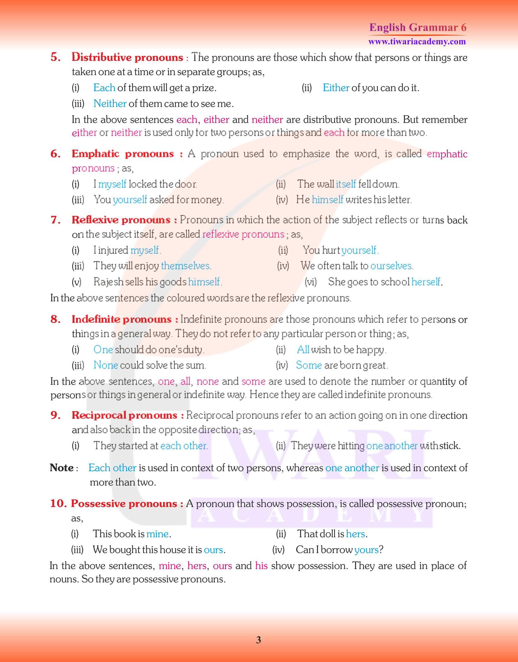 Class 6 English Grammar Types of Pronoun
