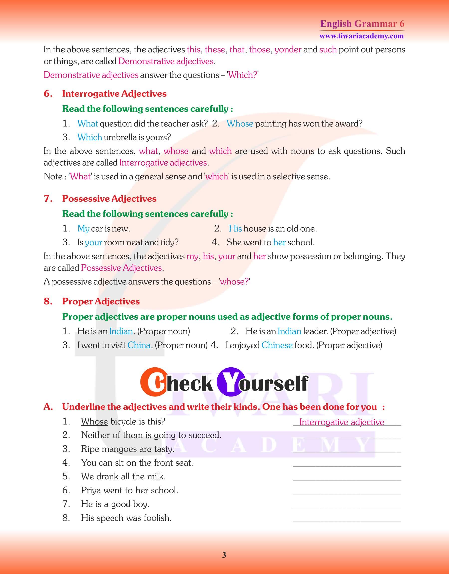 Class 6 Grammar The Adjective Workbook