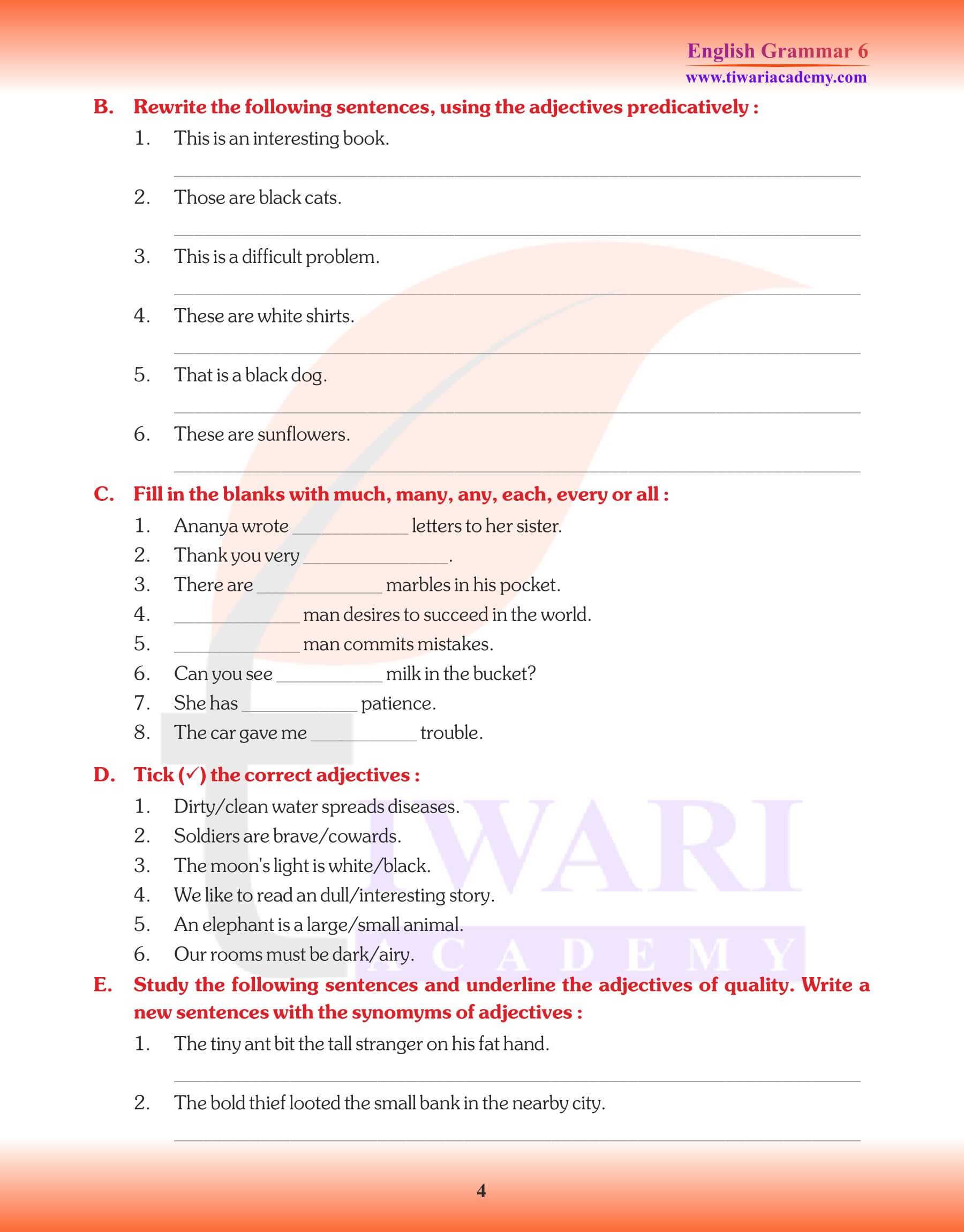 Class 6 Grammar The Adjective Study Material