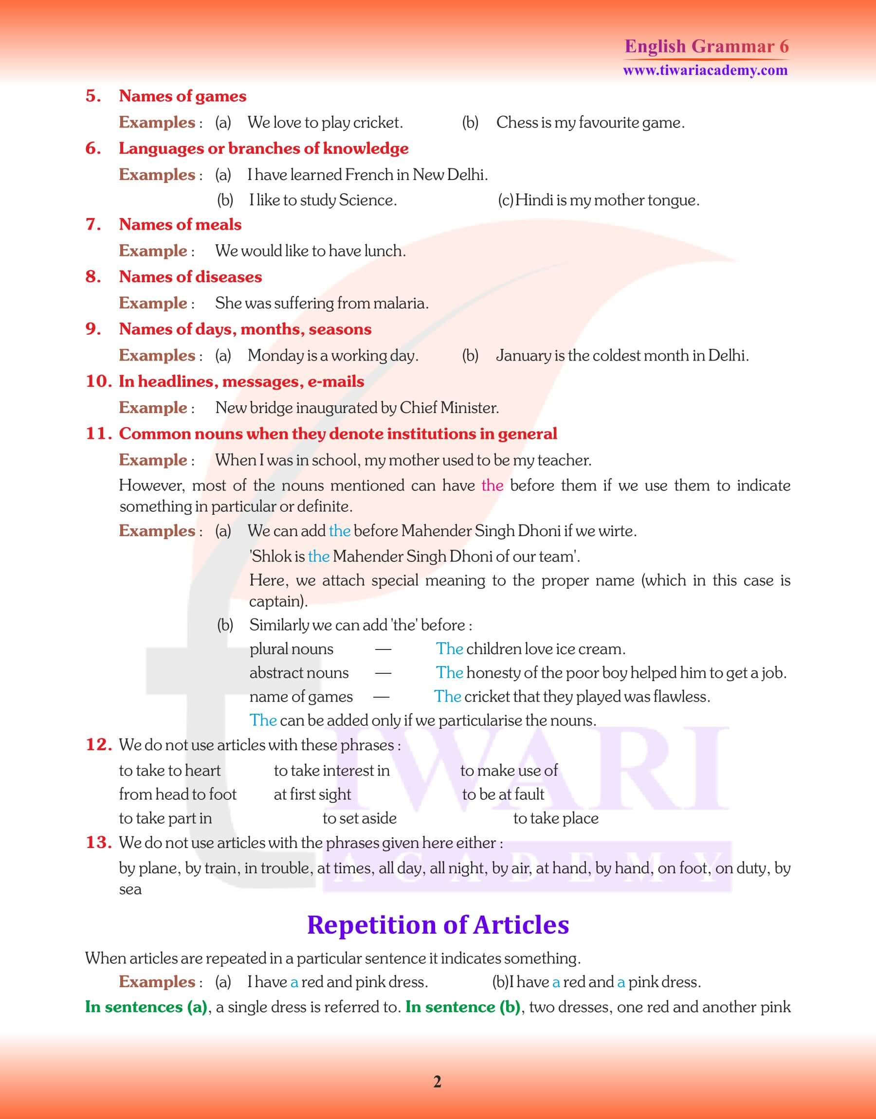 Class 6 Grammar Determiners Notes