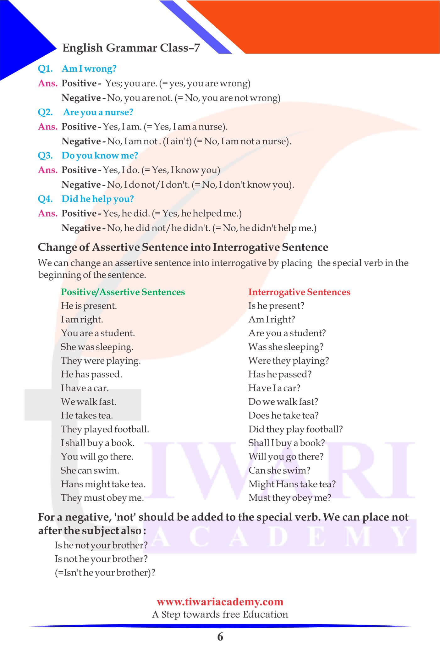 Class 7 English Grammar Chapter 1 Exercises