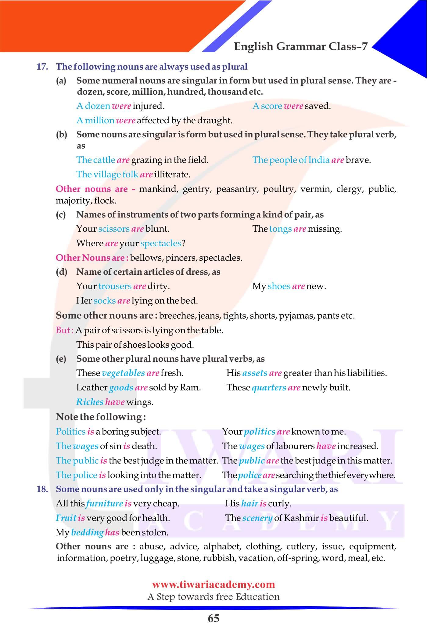 Class 7 English Grammar Chapter 10 Exercises