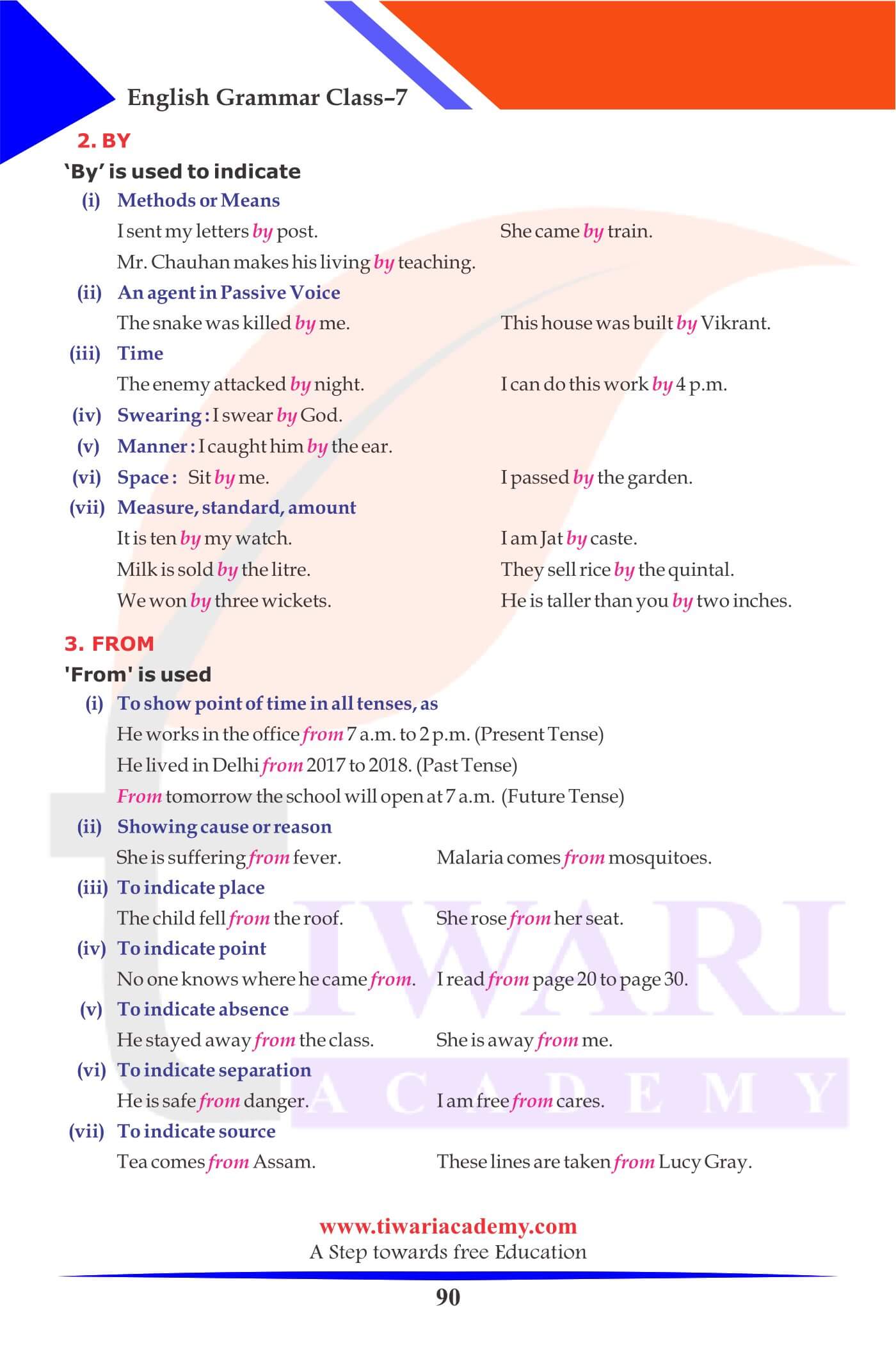 Class 7 Grammar Chapter 14 The Preposition