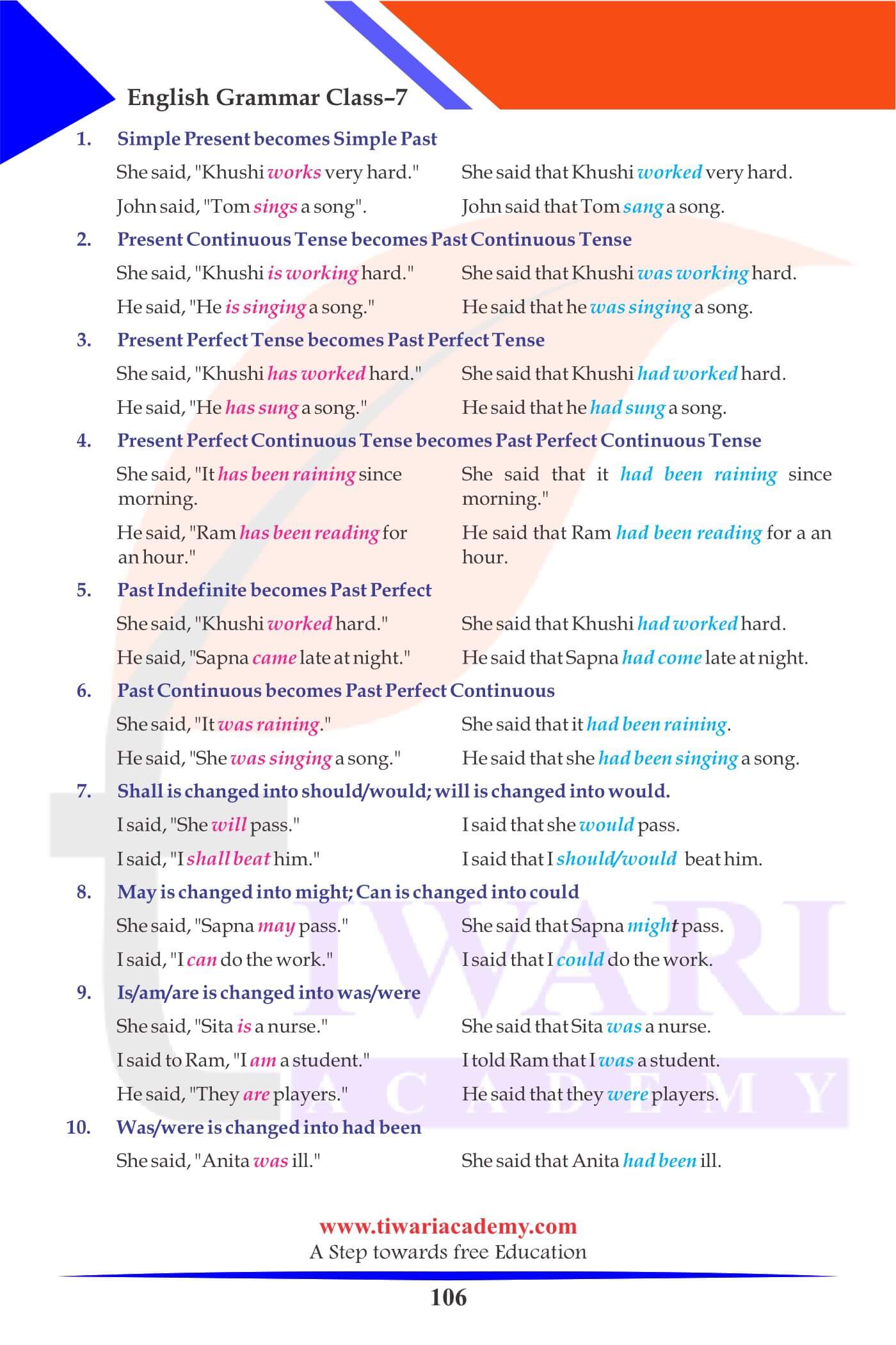Class 7 English Grammar Chapter 17 Exercises
