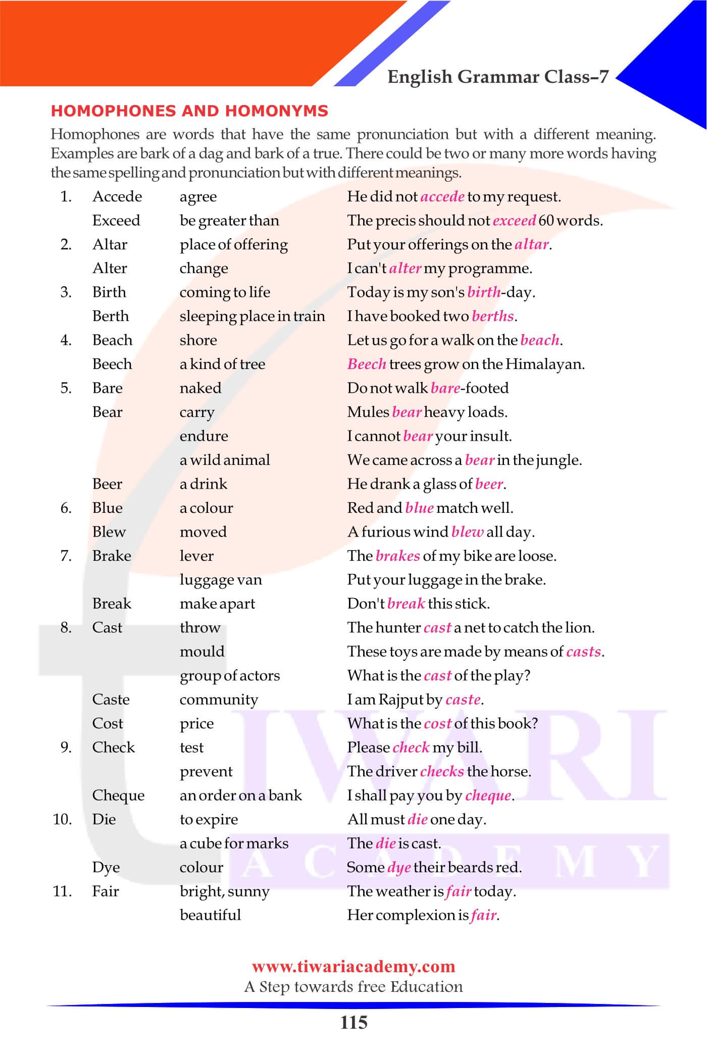 Class 7 English Grammar Vocabulary word power