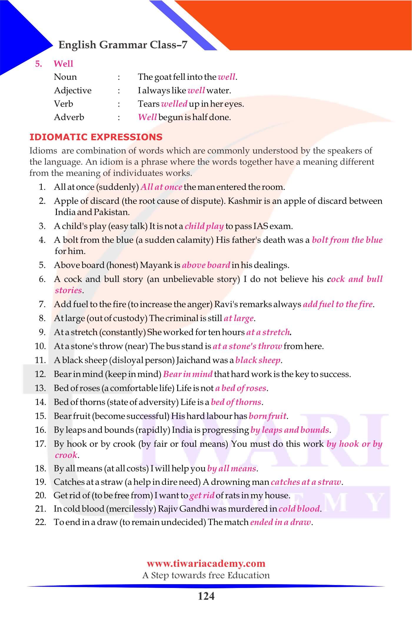 Class 7 English Grammar Chapter 19 Assignments notes