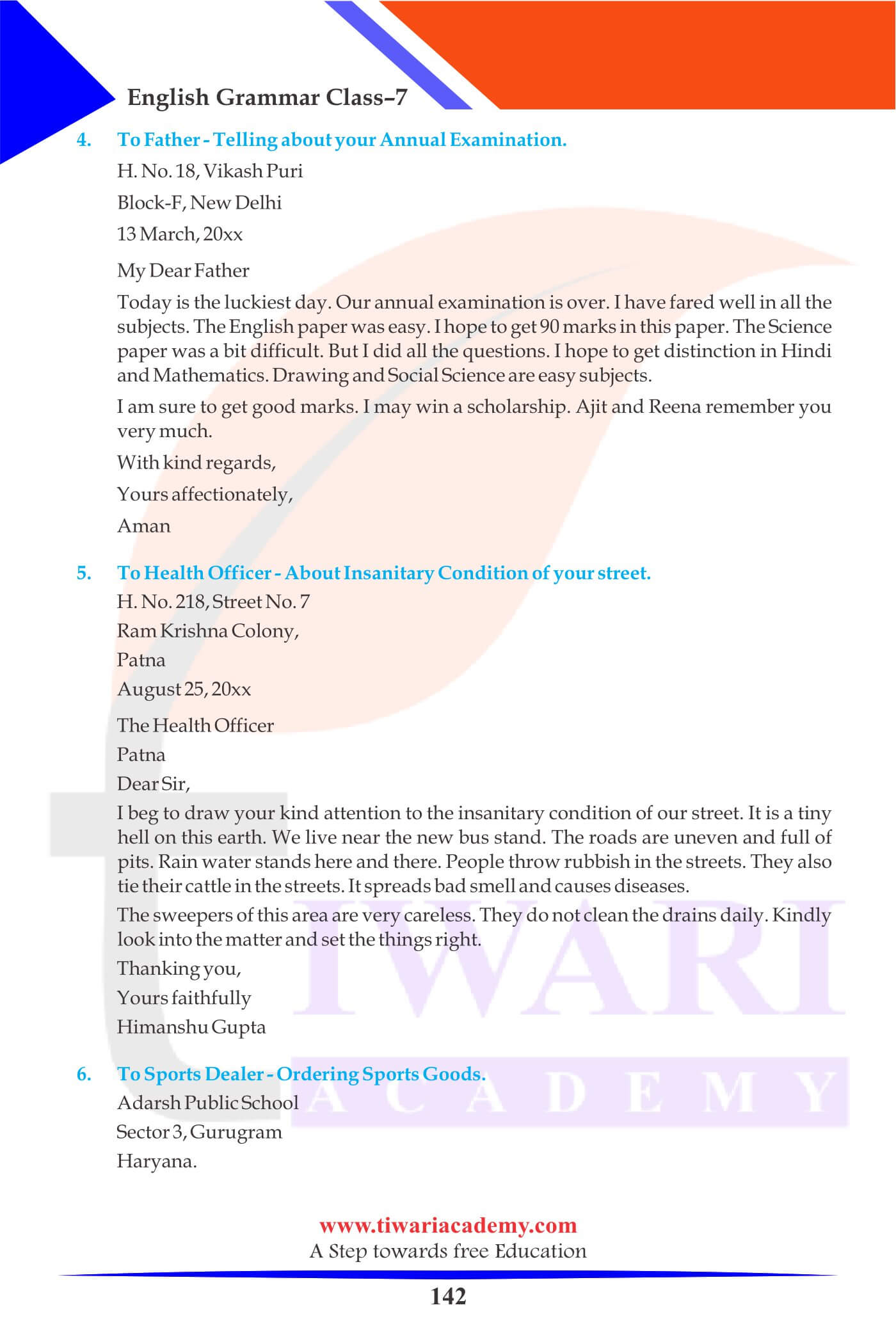 Class 7 Grammar Chapter 25 Letter Writing