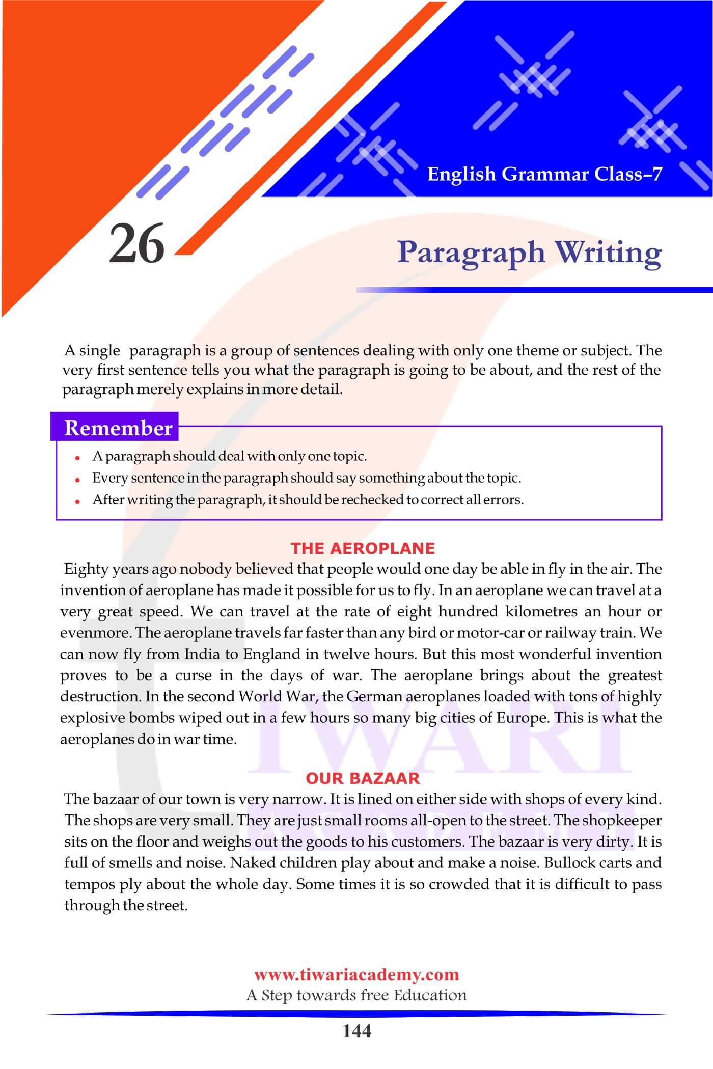 Class 7 English Grammar Paragraph Writing