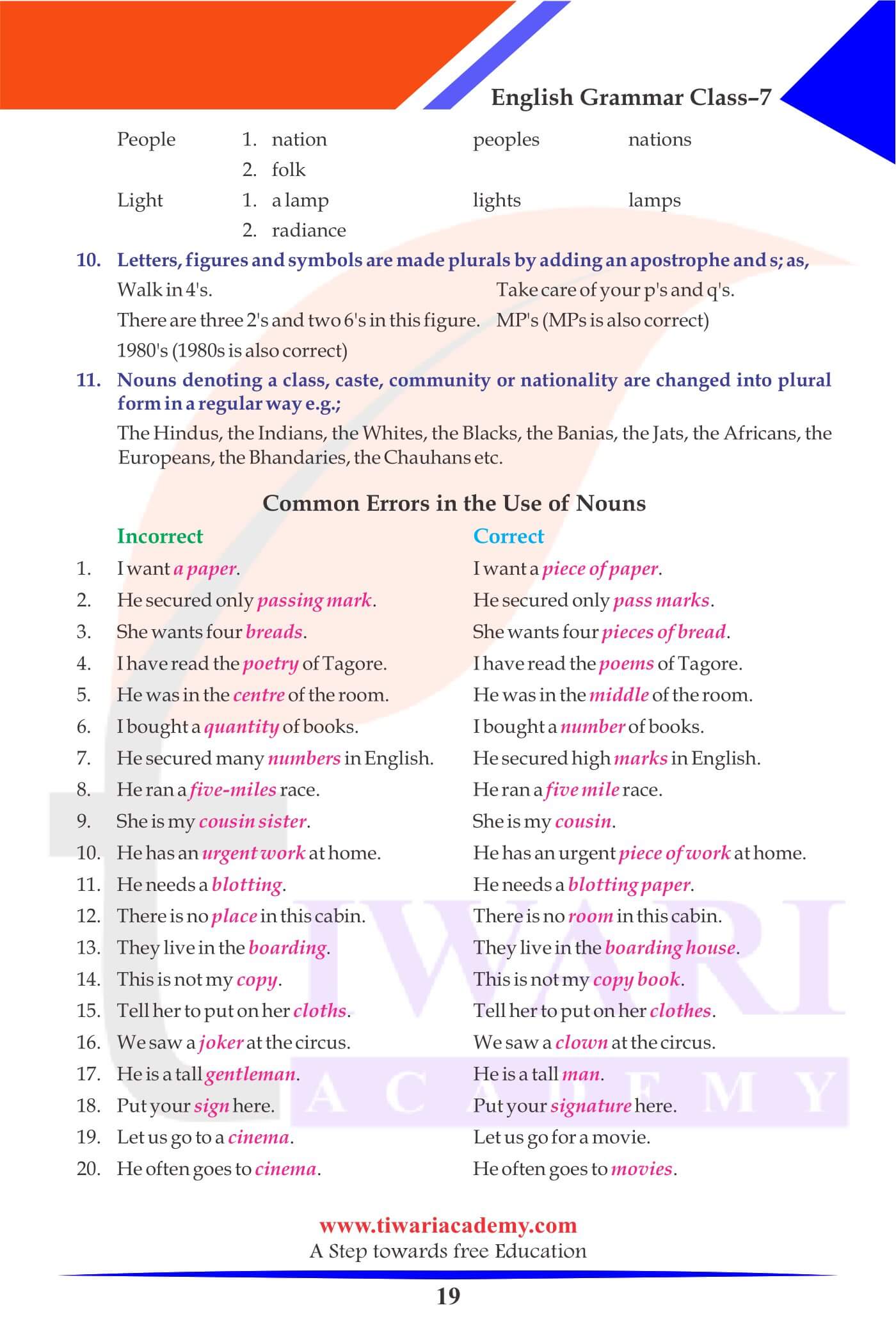 Class 7 Grammar Chapter 3 Revision questions