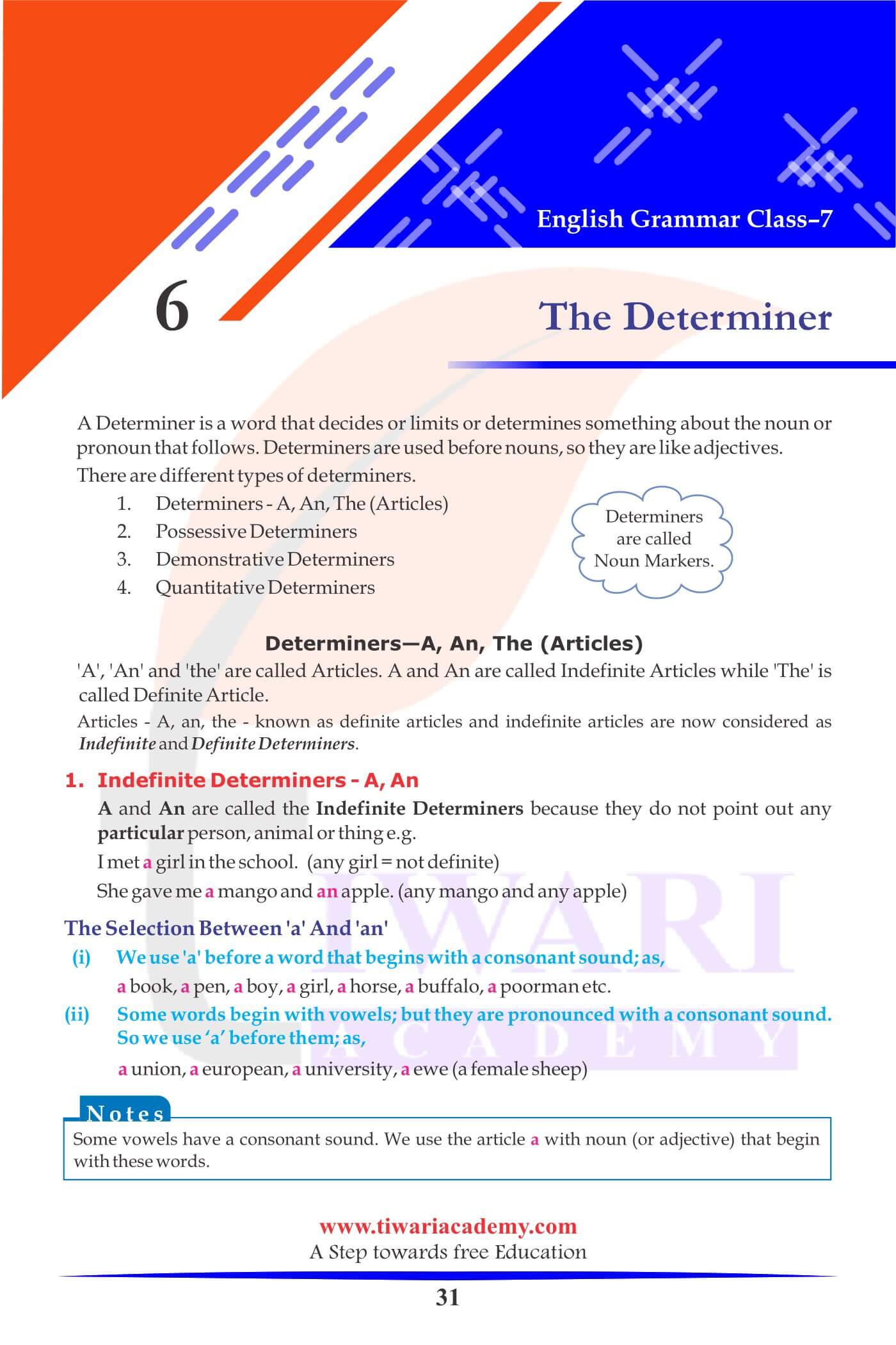 Class 7 English Grammar Chapter 6 Articles