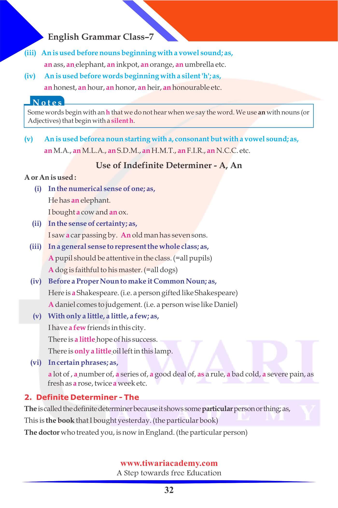 Class 7 English Grammar Chapter 6 A, An, The