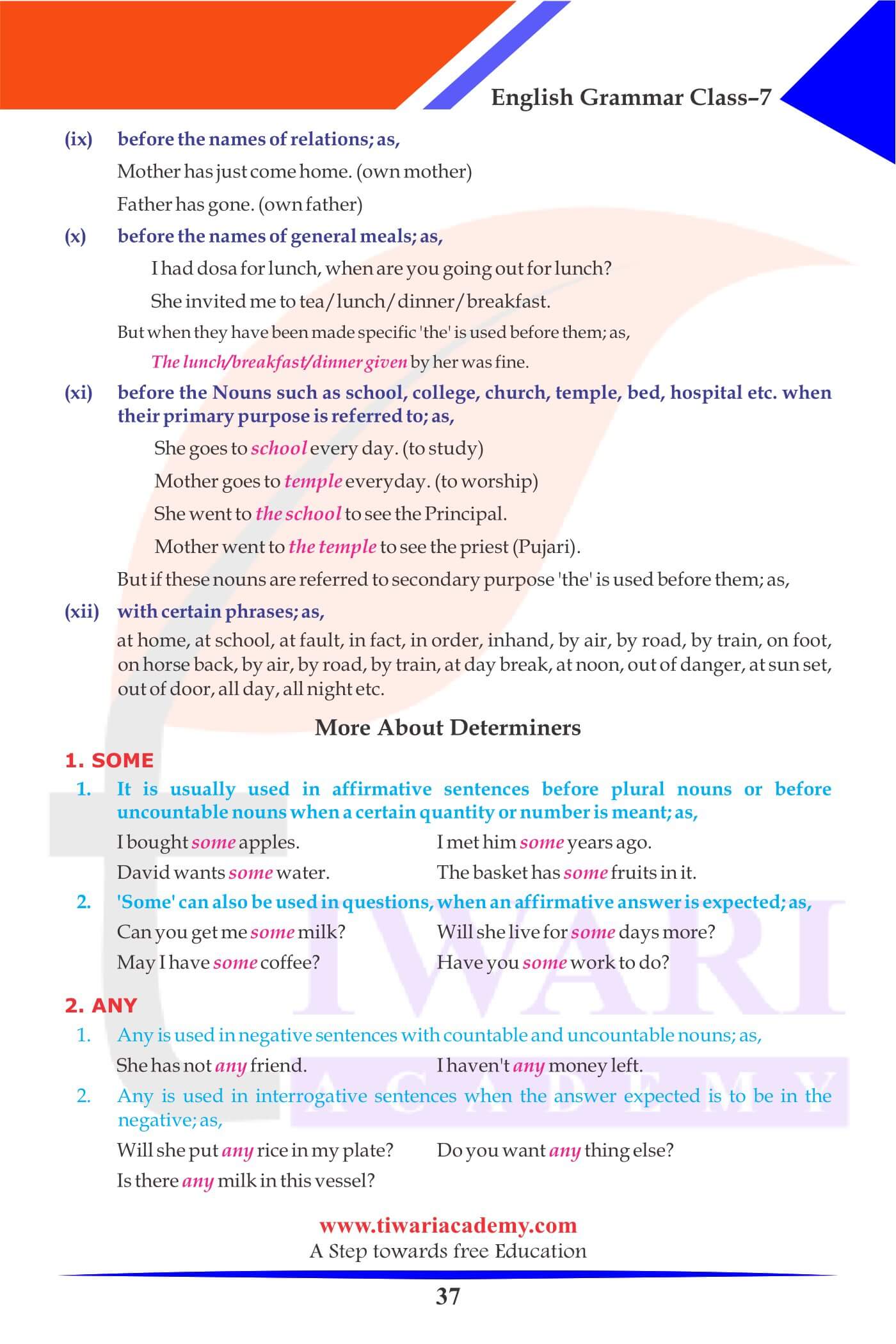 Class 7 Grammar Chapter 6 use of a, an, the