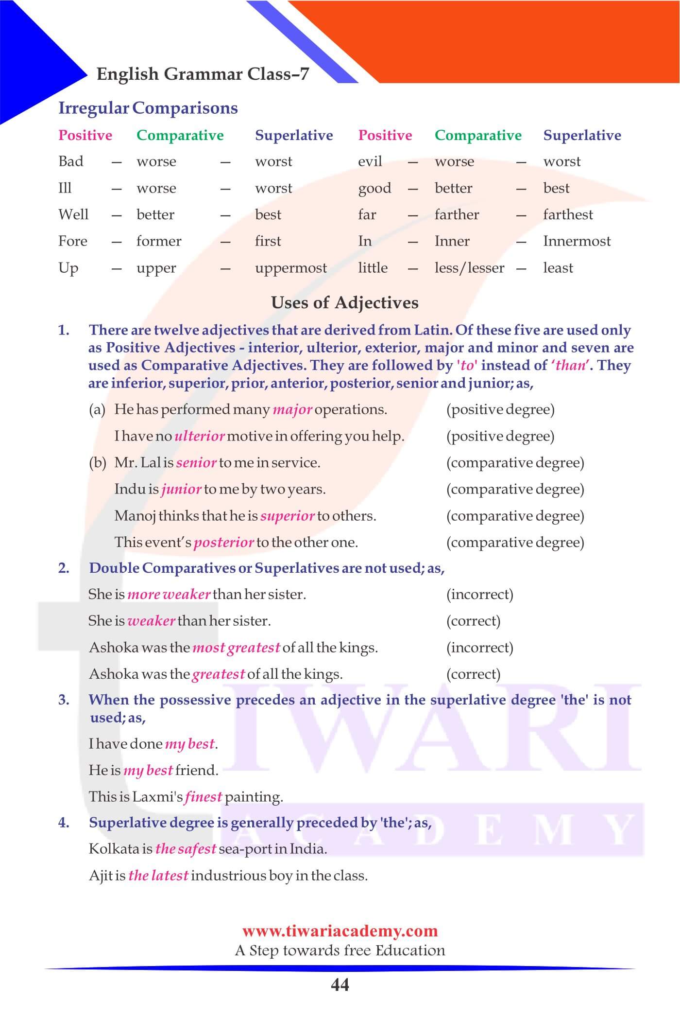 Class 7 Grammar Chapter 7 The Adjective exercises