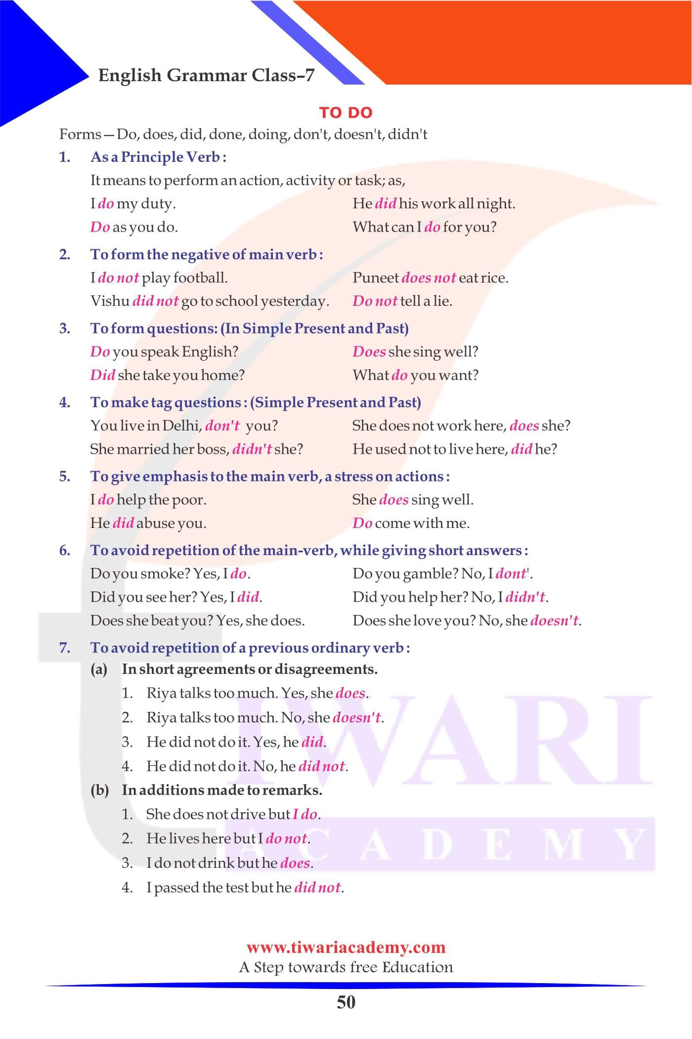 Class 7 English Grammar Chapter 8 Exercises