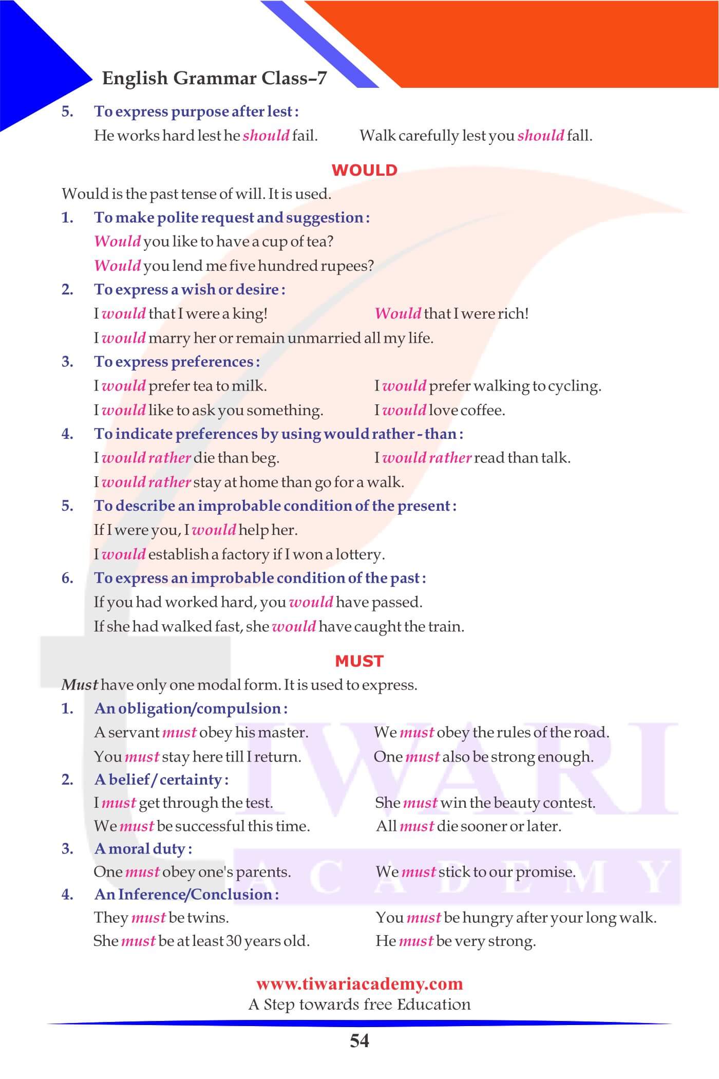 Class 7 English Grammar Chapter 8 notes