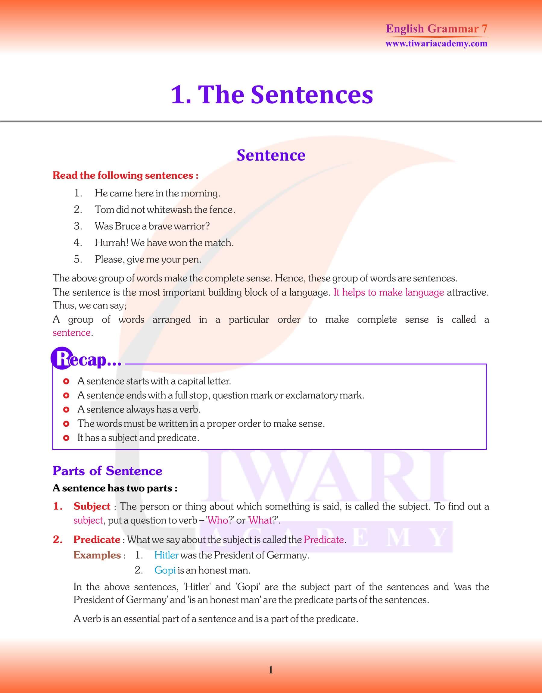 Class 7 English Grammar Chapter 1 Revision book